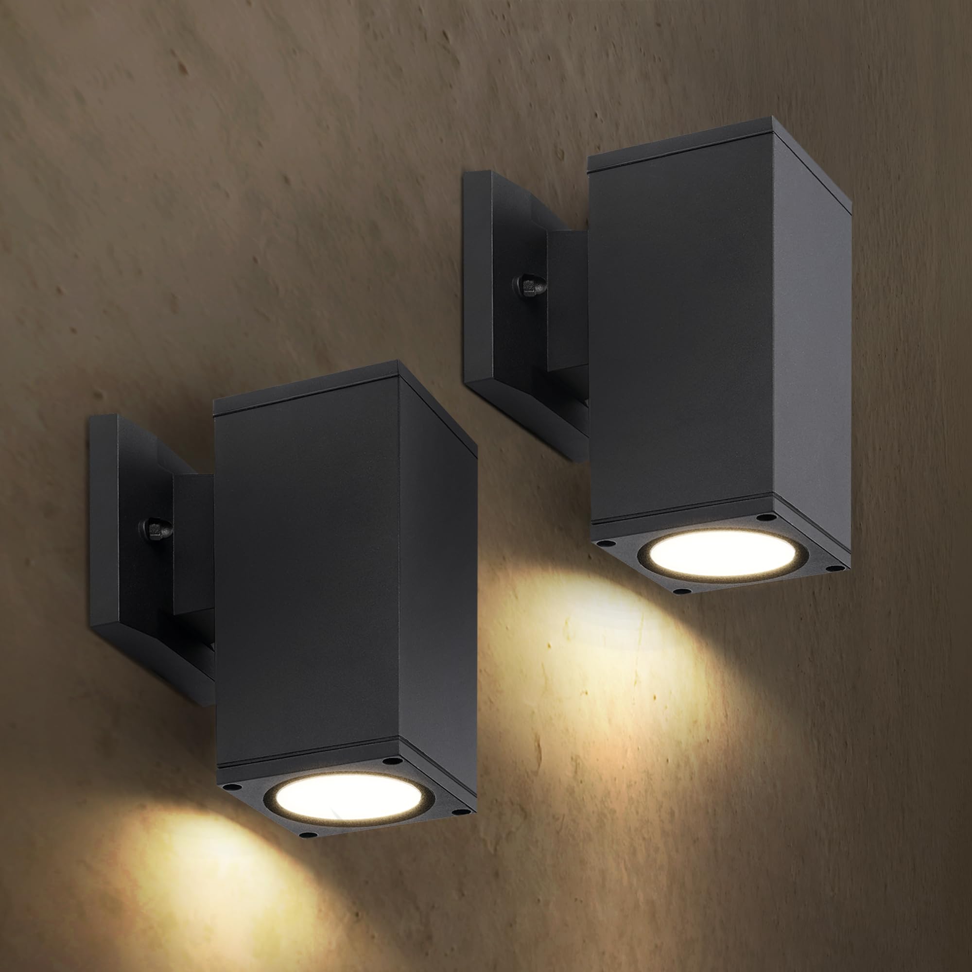 ASD 1-Way Square Wall Light Fixture, Photocell, Waterproof, Black, 2 Pack, ETL Listed, Compatible with LED/CFL/Incandescent Bulbs