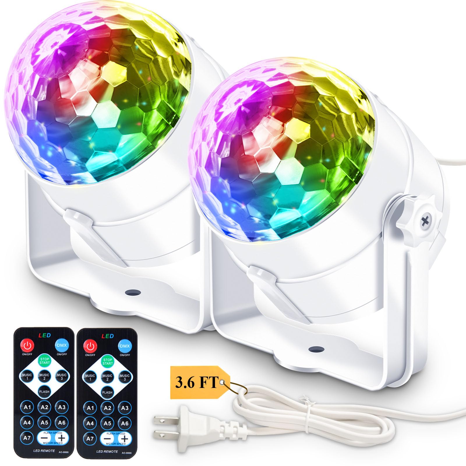 Apeocose 2-Pack Disco Ball Party Lights Sound Activated Remote Control, Music Sync Dj Strobe Lamp For Birthday Mardi Gras Easter