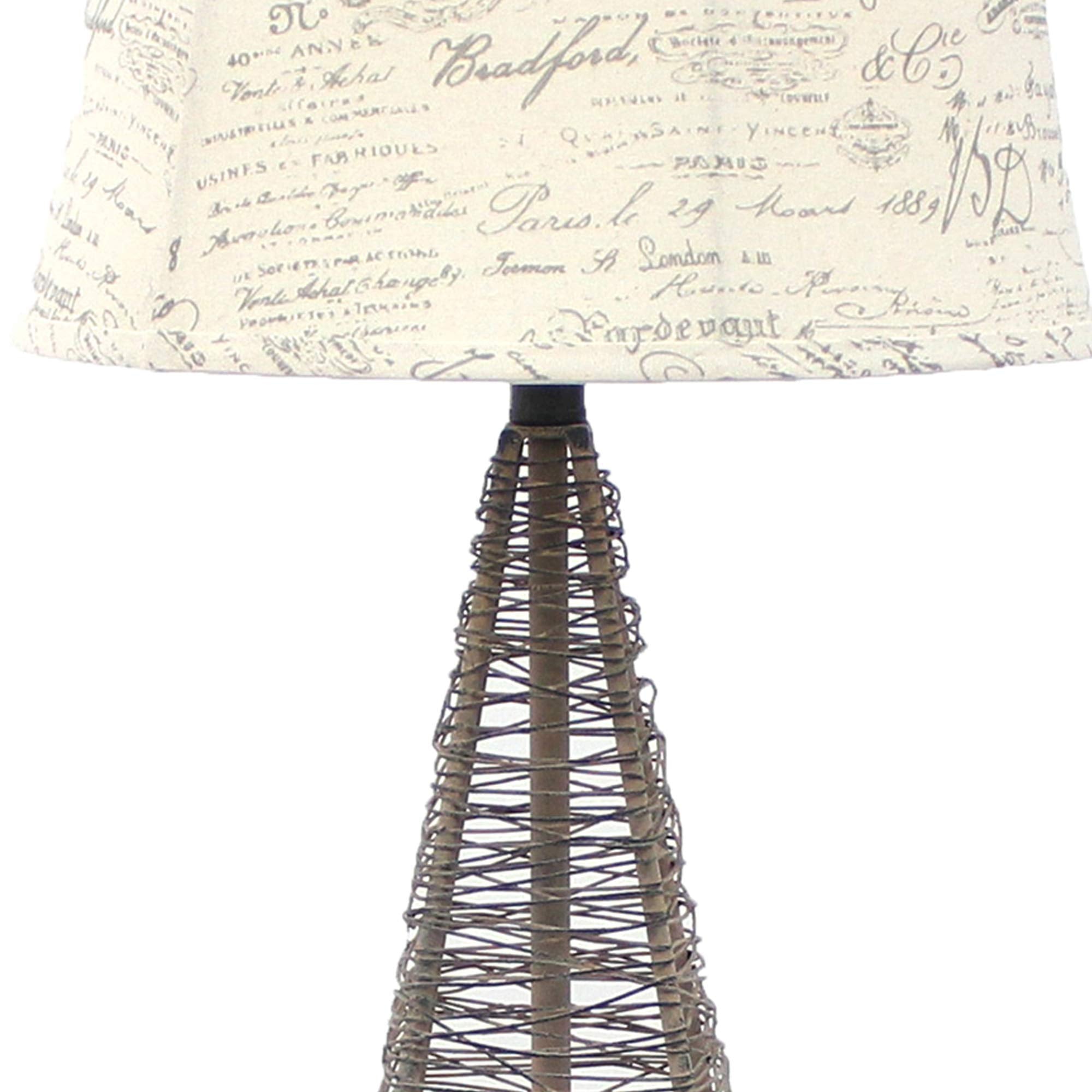 Benzara Metal Pyramid Base Table Lamp, Wire Design, Gray Shade, Model BM217244