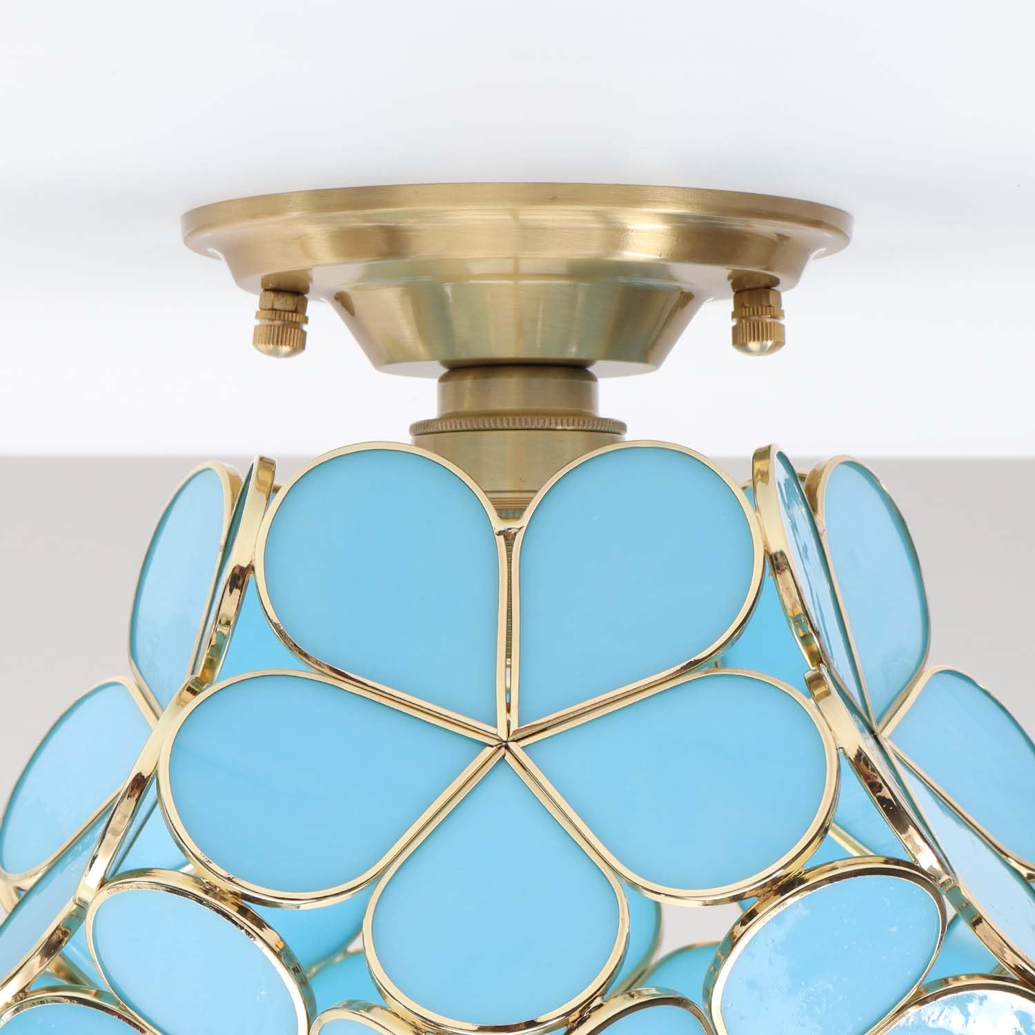 Bieye L10900 Flower Petals Tiffany Style Stained Glass Close To Ceiling Light, 8-Inch Wide (Ice Blue)