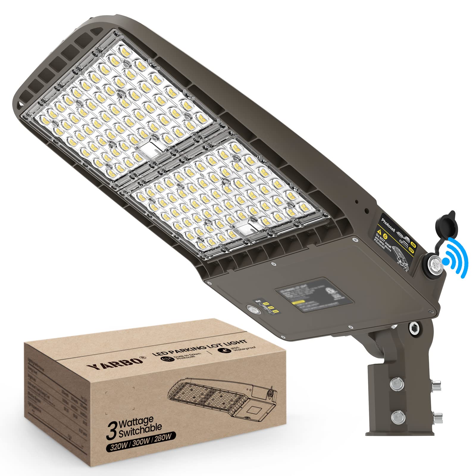 Yarbo 320W Led Parking Lot Light 300W 280W Tunable, 51200Lm (160Lm/W) 5000K Parking Lot Light, Slip Fitter, Dimmable Led Shoebox Light, Dusk To Dawn Photocell, Ac100-277V Street Light[1500W Hps Eqv.]