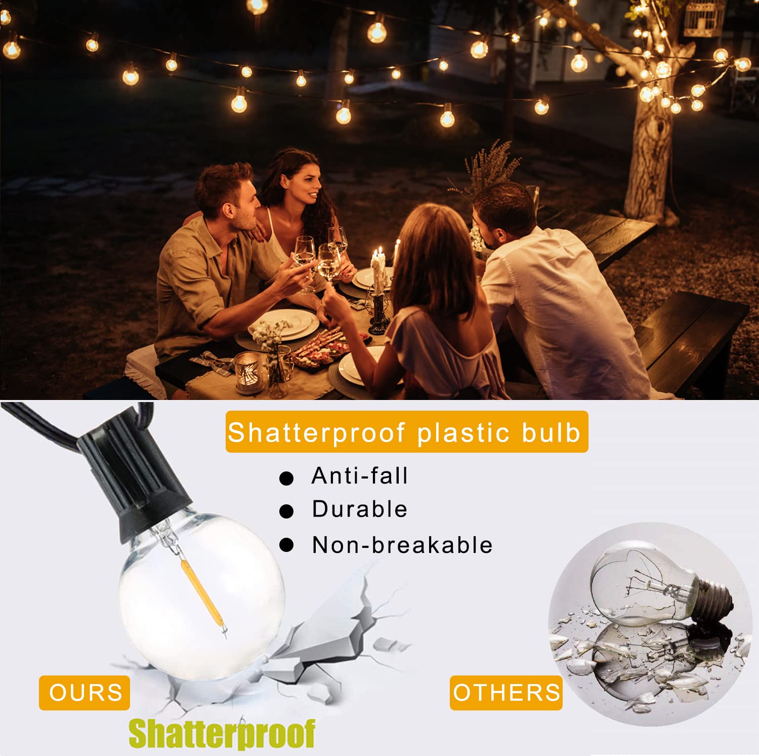 Meidaoduo 100Ft Led String Lights Outdoor Waterproof G40 Globe String Lights With 52 Shatterproof Bulbs(2 Extra), Dimmable Conne