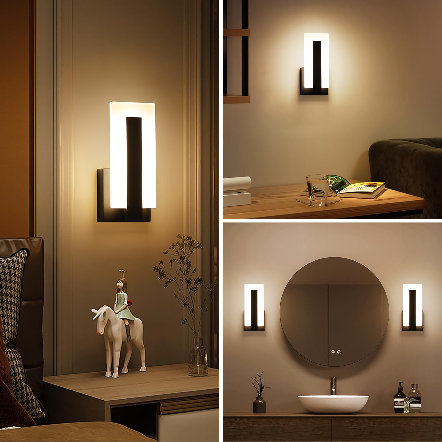 Pasoar Wall Sconce LED Light, 7W Acrylic, Hardwired, Warm White 3000K, Model 3069, 1 Pack, Suitable for Bedroom, Bathroom, Living Room