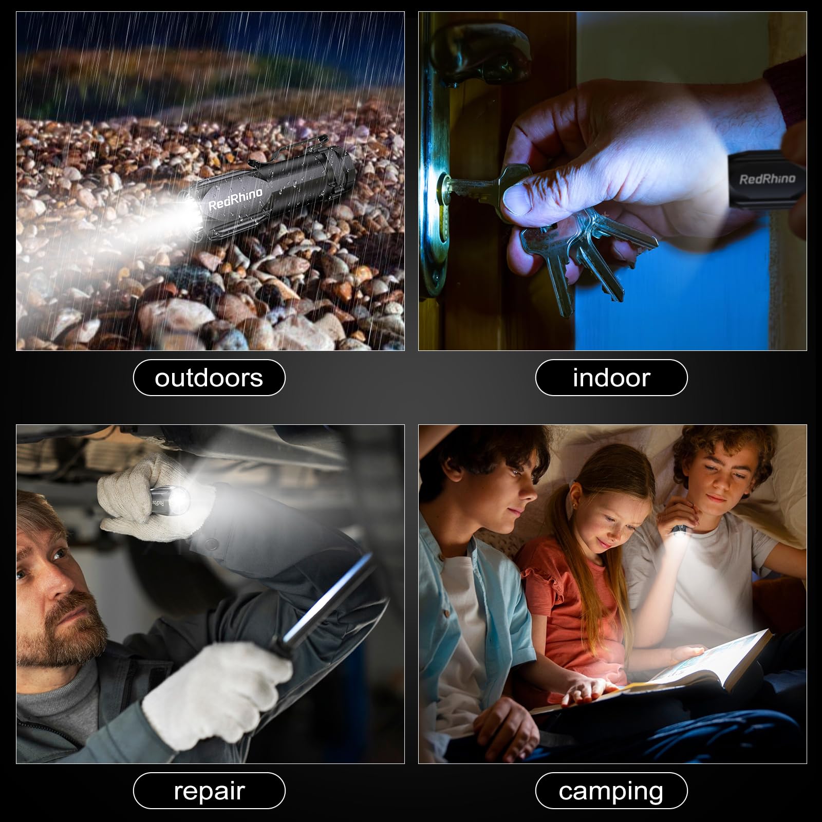 Redrhino Small Led Flashlight 4 Pack, Rechargeable Edc Compact Pocket Lights, 400 Lumens Mini Flash Light With Clip, Bright Little Flashlights For Home, Emergency, Camping, Outdoor 2B2G