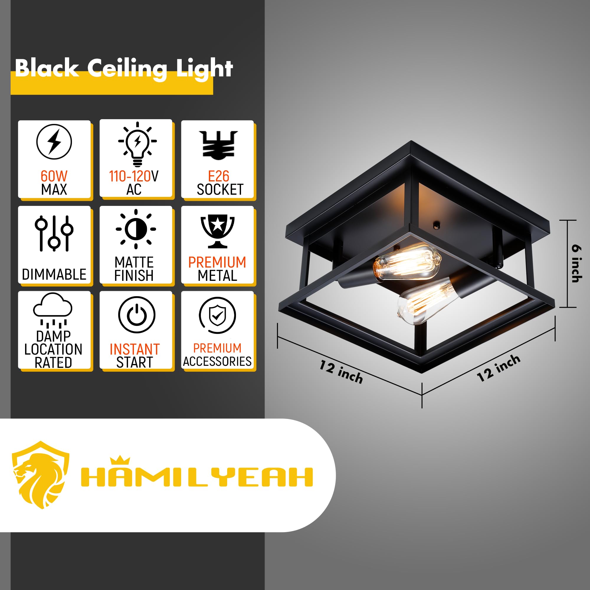 Hamilyeah Black Flush Mount Ceiling Light Fixture Bedroom, Farmhouse Kitchen Lights Ceiling, Outdoor Close To Ceiling Light Fixt