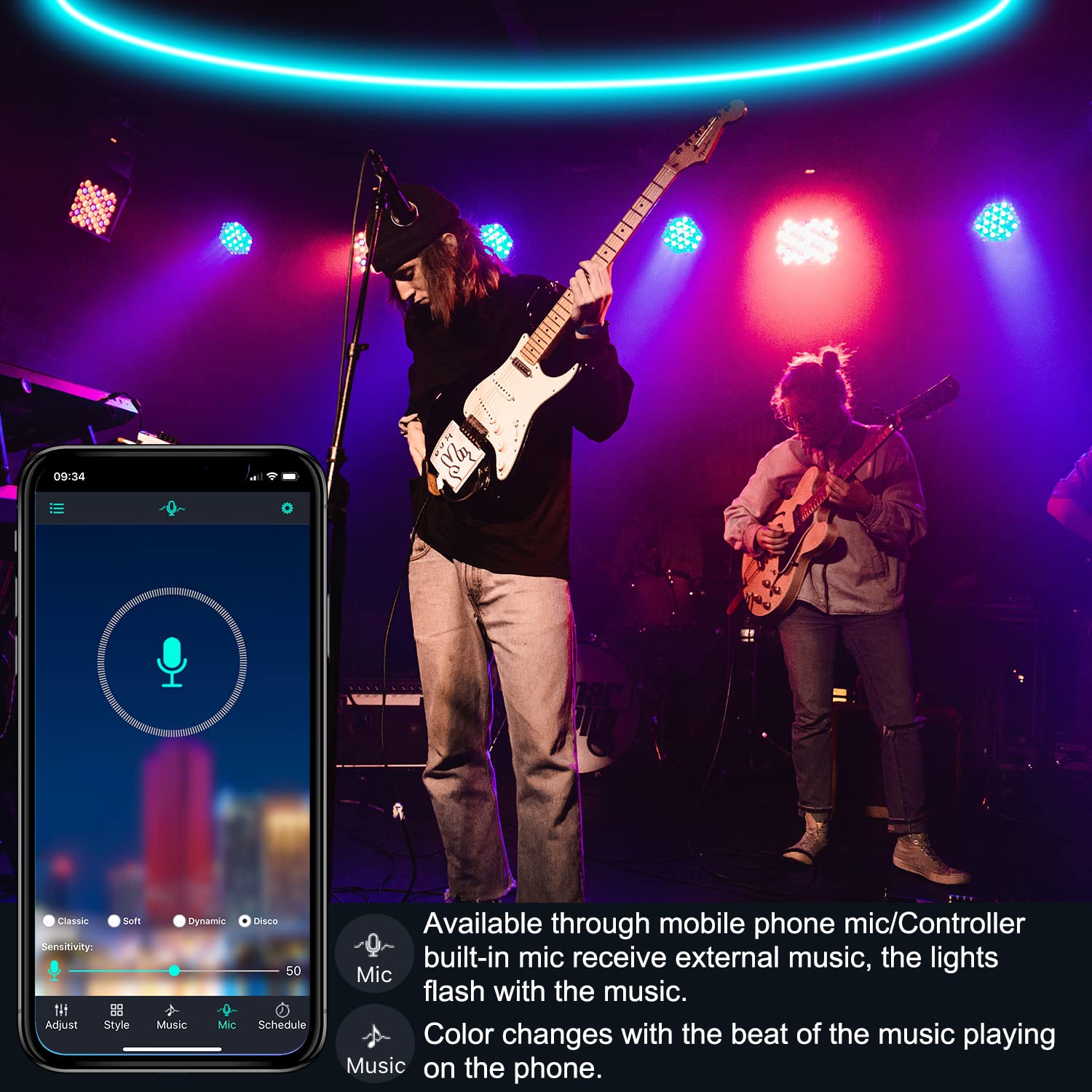 Micomlan 16Ft/5M Led Strip Lights, Controller And Bluetooth App Controlled Rope Lighting For Bedroom Home Decoration, Music Sync