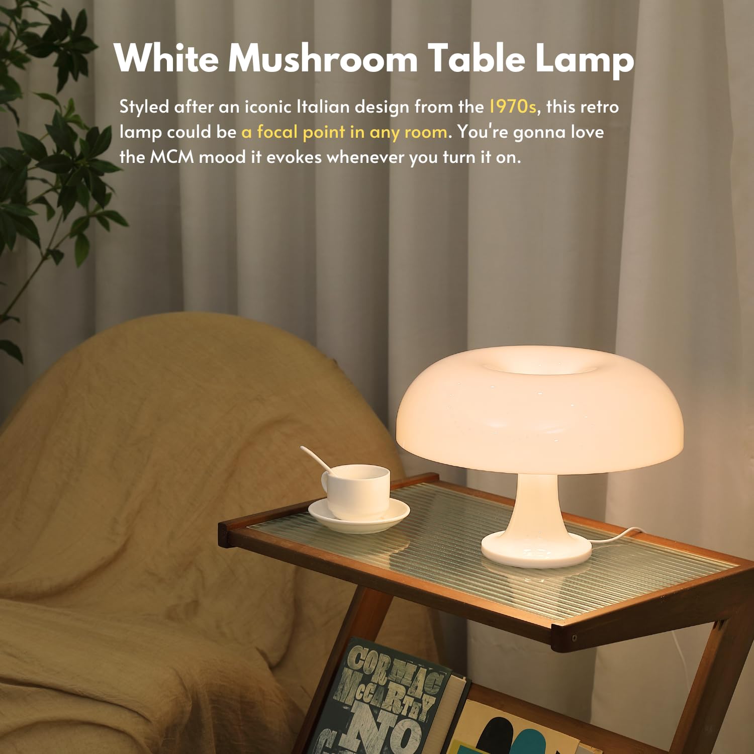 Uehict Mushroom Lamp With 3 Lighting Modes, Dimmable 70S Retro Mid Century Modern Lamp For Bedroom, Funky Unique Lamp For Room D