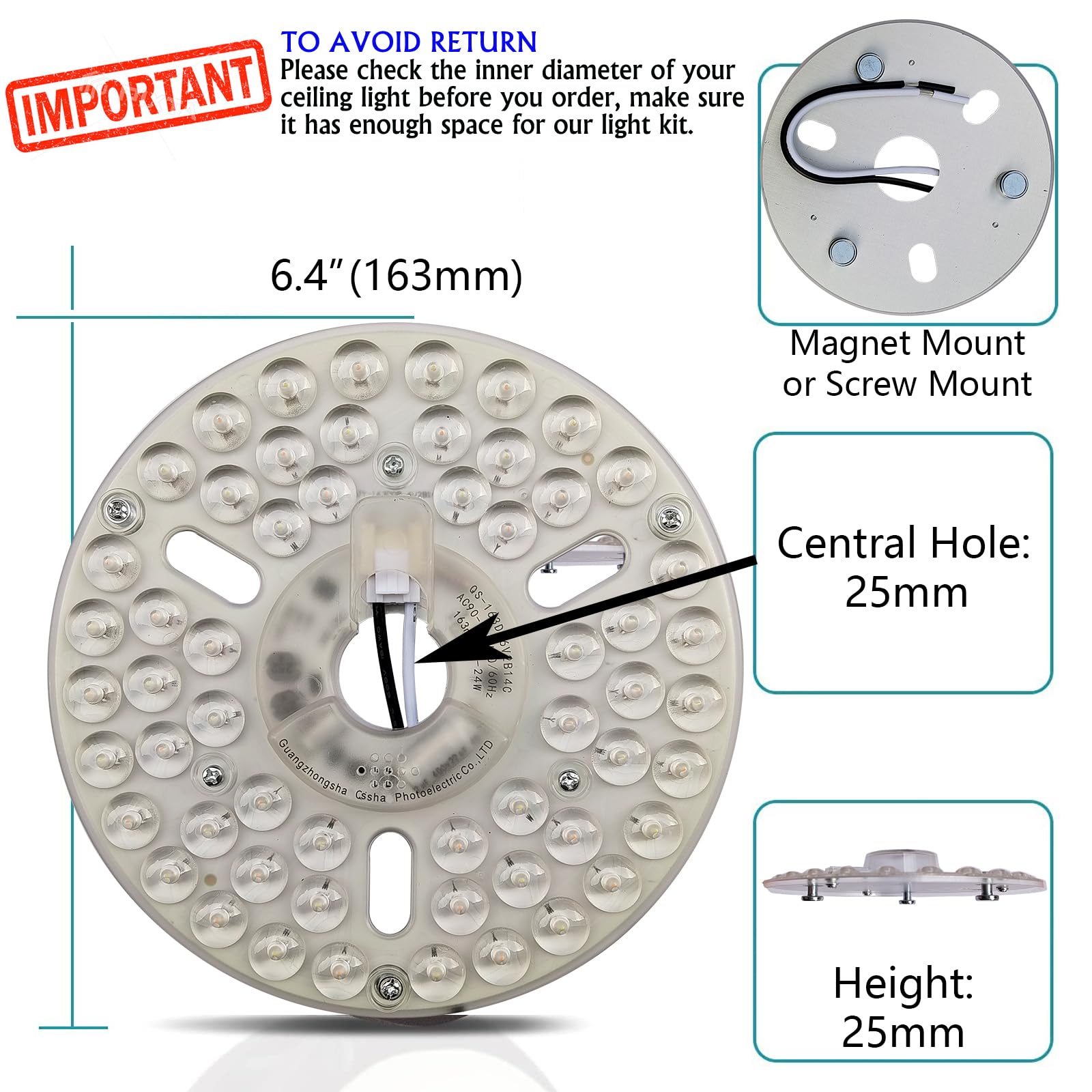 24W Dimmable Led Light Engine Retrofit Kit For Ceiling Fan Light Replacement Led Board Panel,3 Color Temperature Memory Function