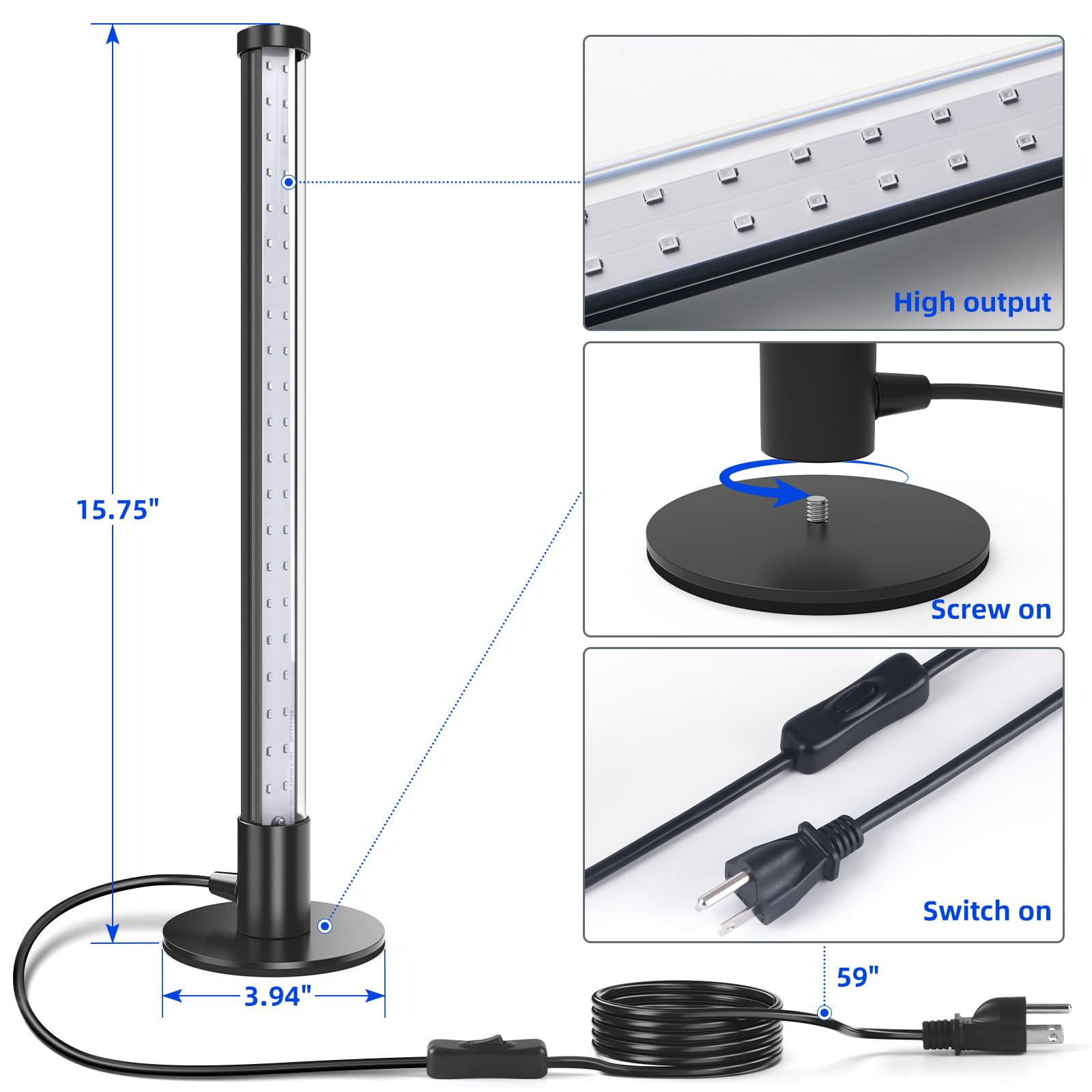 Barrina Led Black Lights, T10 Vertical Standing Table Blacklight Fixture, 14W, 385-400Nm, 1Ft Desktop Led Black Light With Stand