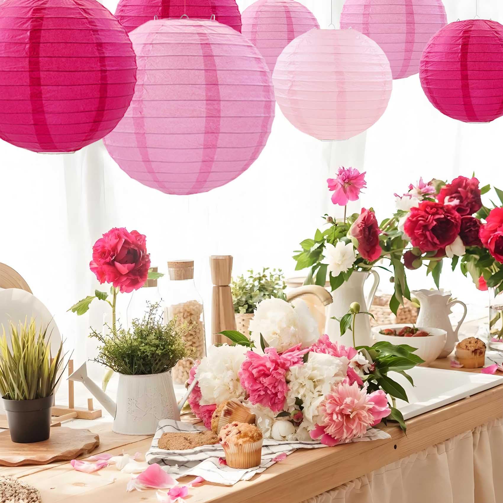 Brzikwt Pink Paper Lanterns 12Pcs Hanging Chinese Lanterns For Wedding Birthday Baby Shower Christmas Graduation Anniversary Oth