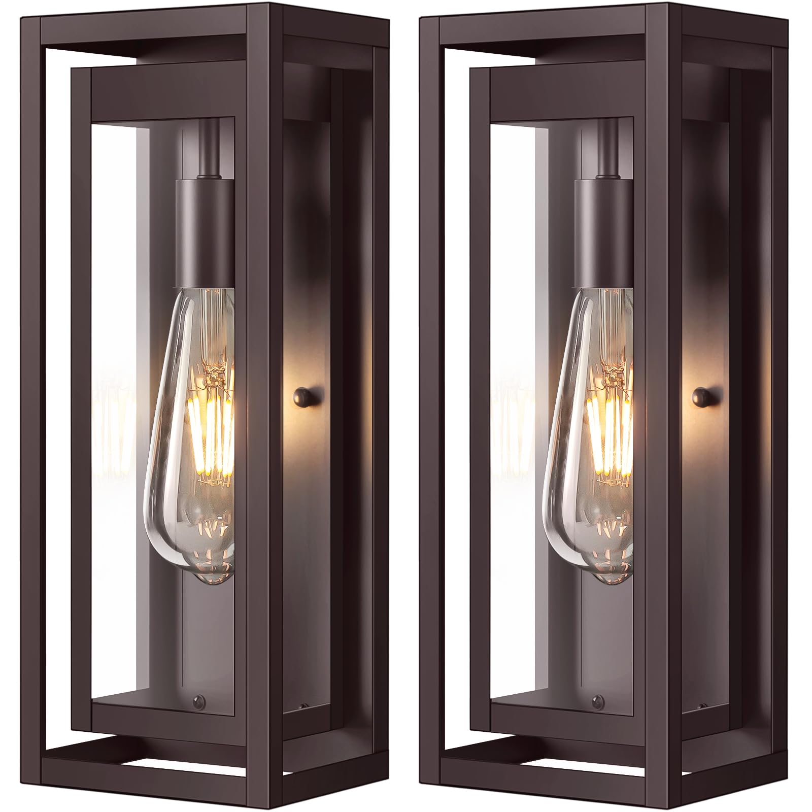 Slypadan Outdoor Light Fixture 15in Oil-Rubbed Bronze Waterproof Wall Sconces 2-Pack with Clear Glass Shade