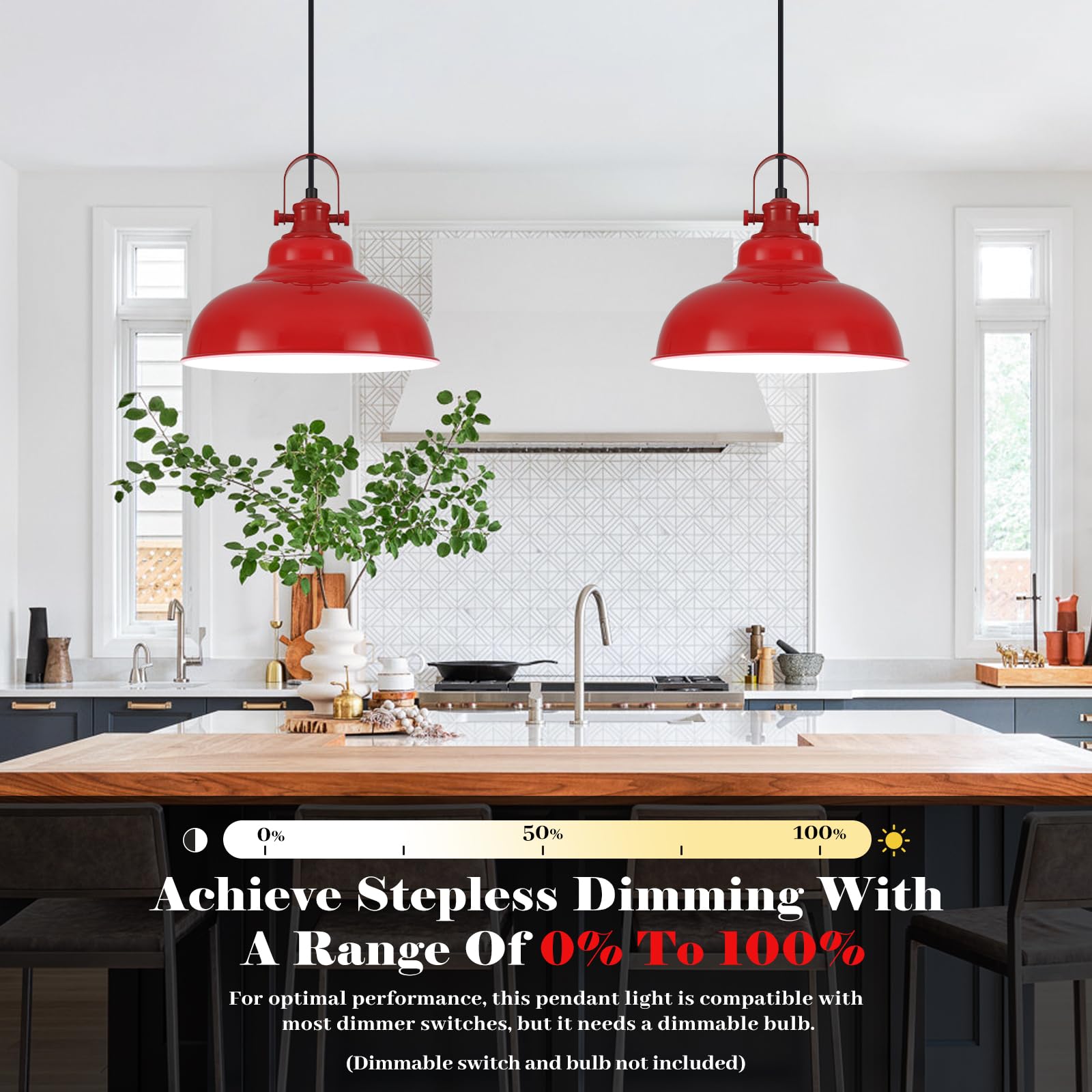 Guihualove Red Pendant Lights Kitchen Island, 2 Pack Kitchen Island Lighting, Farmhouse Pendant Light Fixtures (11.41'' W), Isla