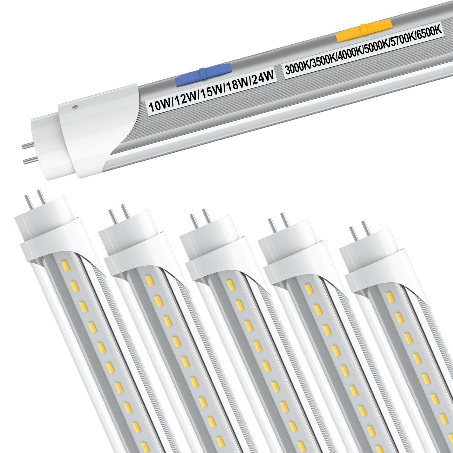 T8 Led Tube Light Bulbs 4 Foot, 5 Power(10W-24W)& 6Cct(3000K-6500K) All In 1,Plug & Play Or Ballast Bypass,T8 T12 4Ft Fluorescen