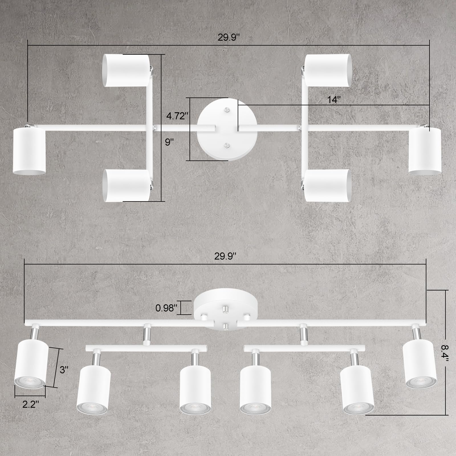White Track Lighting Kitchen, 6 Light Track Lighting Fixtures Ceiling Kit, 6 Way Modern Flexible Spot Track Lighting, Industrial