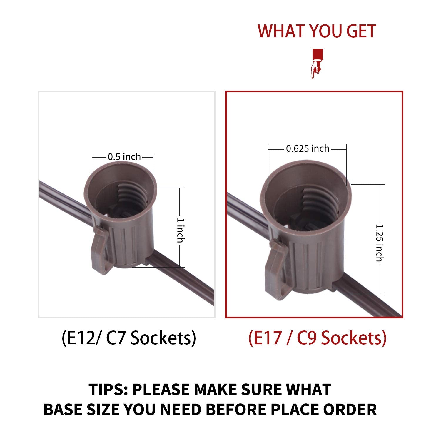 Brightown 2 Packs C9 Light Strand 100 Ft For E17-12 Spacing, Outdoor String Light Christmas Stringer With 100 Sockets For Patio,