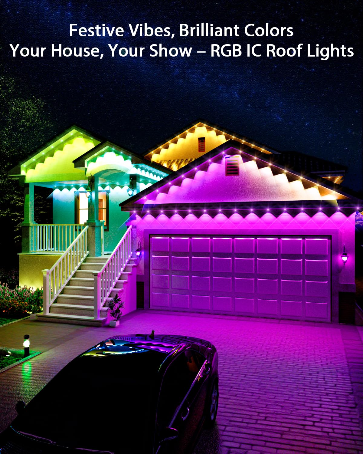 Mimirgb Permanent Outdoor Lights 200Ft Rgb Ic Outdoor Lights With 120 Led Lights For House Roof Christmas Holiday Party Daily Lighting Ip67 Waterproof Eaves Light With Multi Scene Modes For Halloween