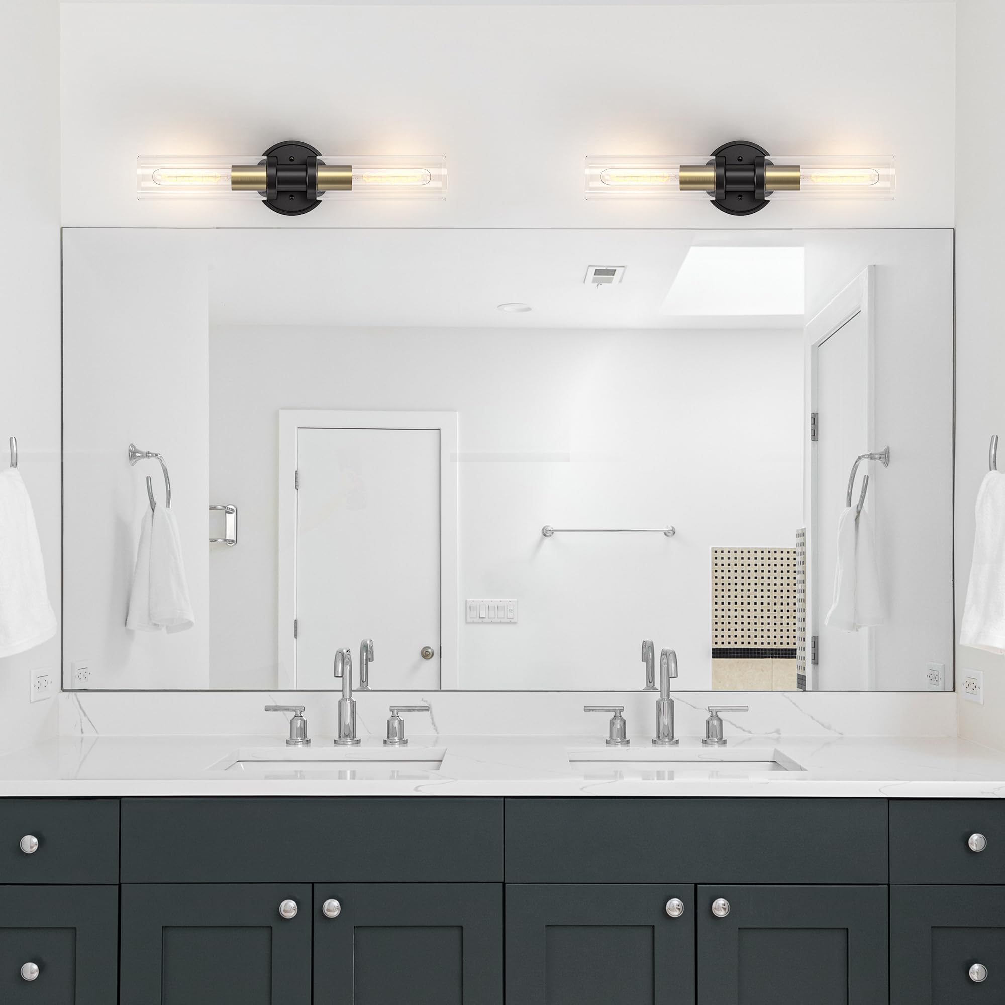 Espird Bathroom Light Fixtures 2-Light Black & Gold, Bathroom Vanity Lights Over Mirror, Wall Sconces, Industrial Bathroom Light