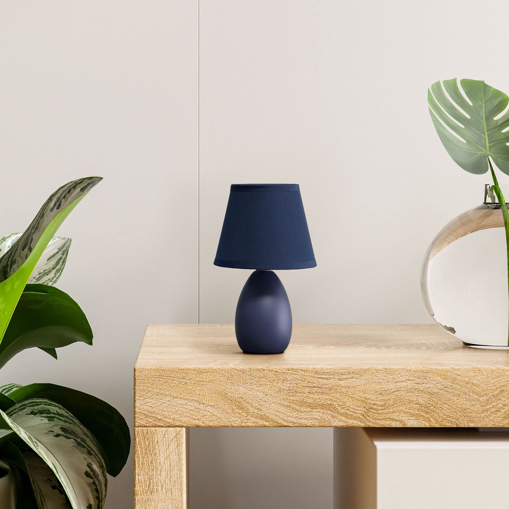 Creekwood Home Blue Ceramic 9.45&quot; Traditional Bedside Table Desk Lamp With Drum Shade