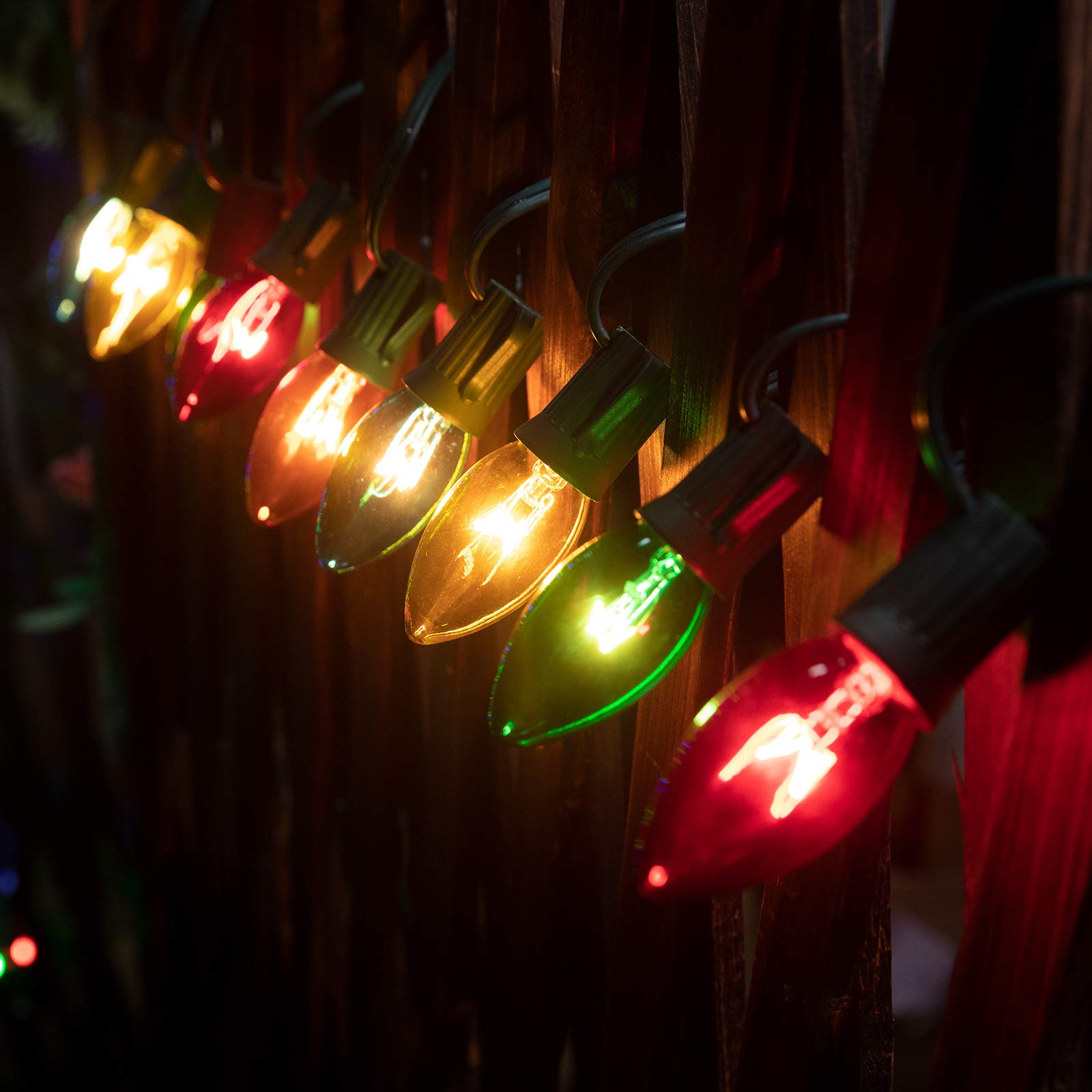 Minetom C9 Bulb String Lights 100FT Multicolor Green Wire E17 Base 100+4 Bulbs Outdoor Christmas Decoration
