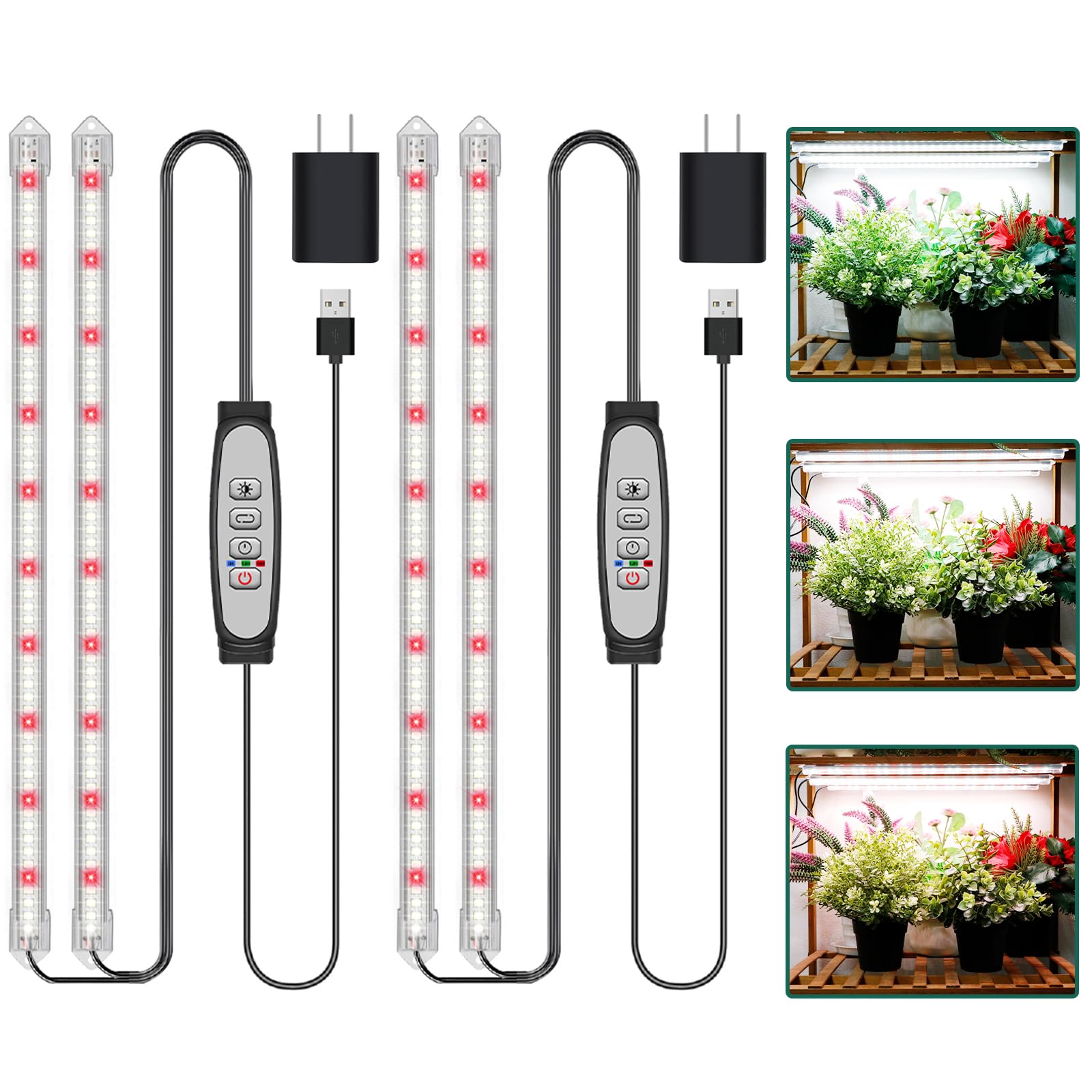 LPMZMBL 2-Bar Grow Light Bands for Indoor Plants  16 Full Spectrum Plant Lights  6500K Sunlike Grow Lights with 6/12/18H Timer  5-Level Dimmable for Indoor Growing (2 Pack)