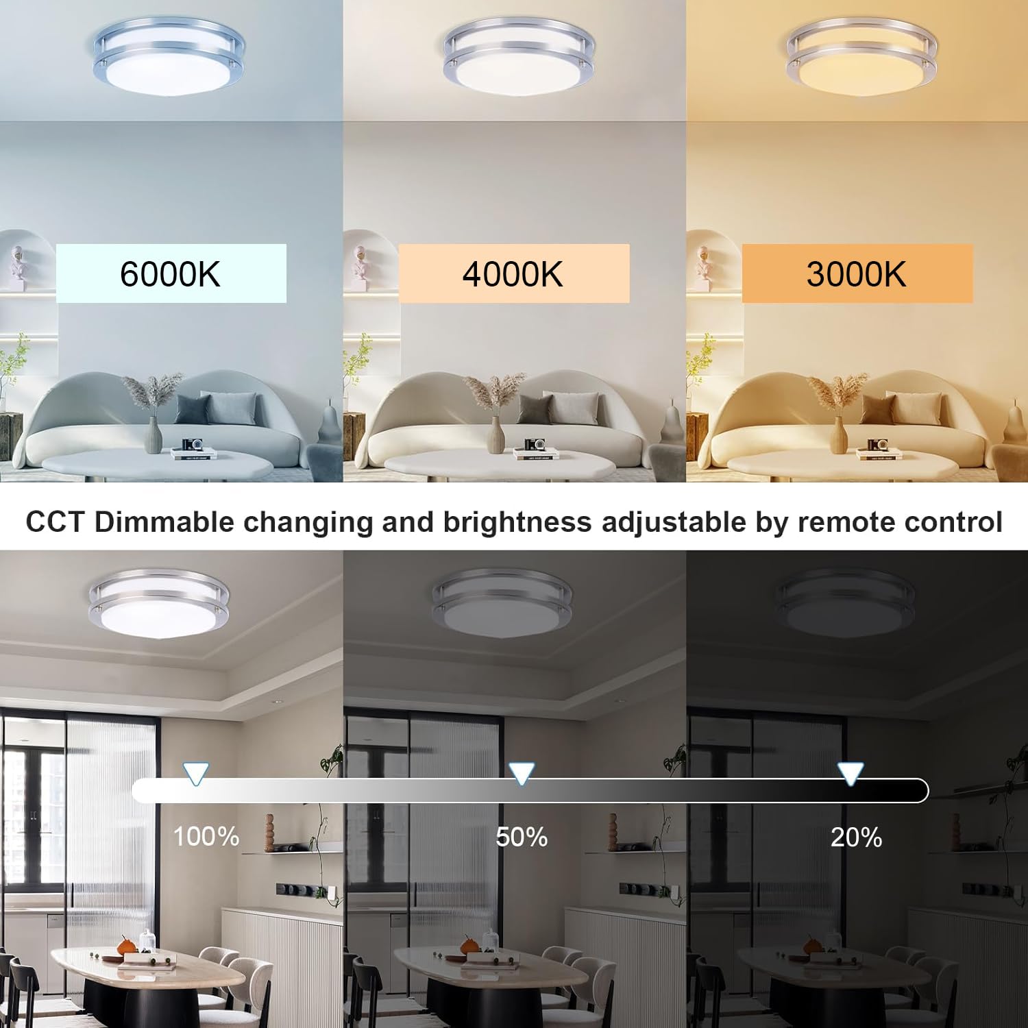 Kalium LED Ceiling Light Fixture 32W Dimmable 16 Inch Flush Mount 2 Pack Brushed Nickel