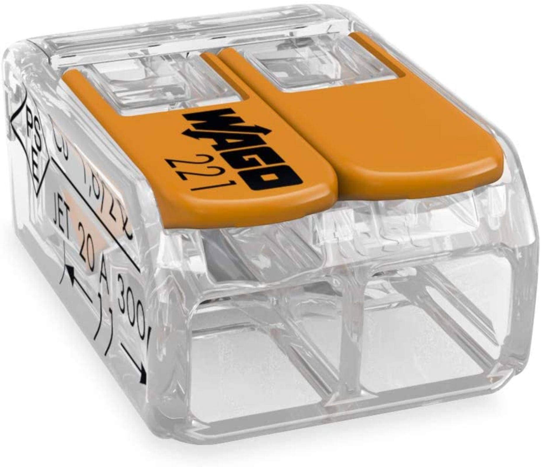 WAGO Quick Cable Connector 221-412 - 100PK Compact Wire Connector with Lever for Switch Box, Lighting Fixture and LED Wiring - R