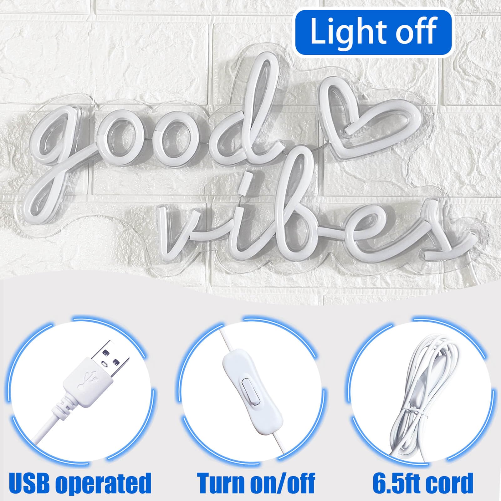 HOHOSIGN Blue Neon Good Vibes Sign, LED Wall Decor for Bedroom, 16.5x11x0.6in, Silicone Material