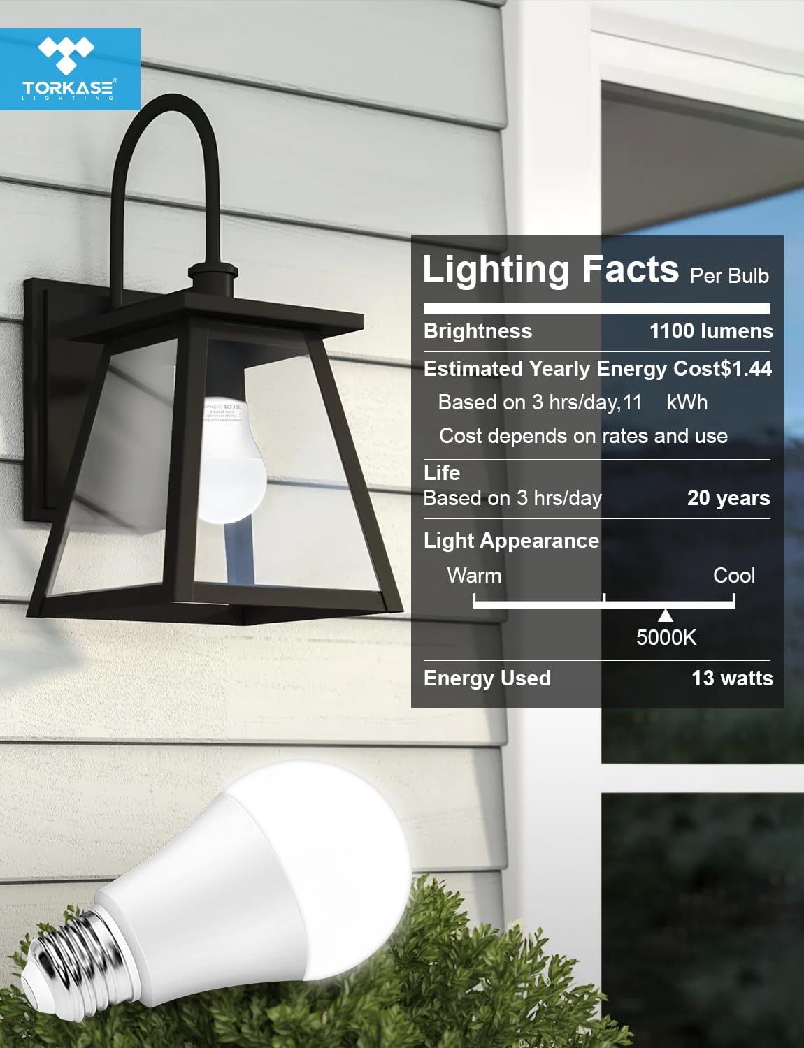 Dusk to Dawn Light Bulbs Outdoor, 13W(100W Equivalent), 5000K Daylight, Automatic On/Off Outdoor Security Light, Sensor A19 E26