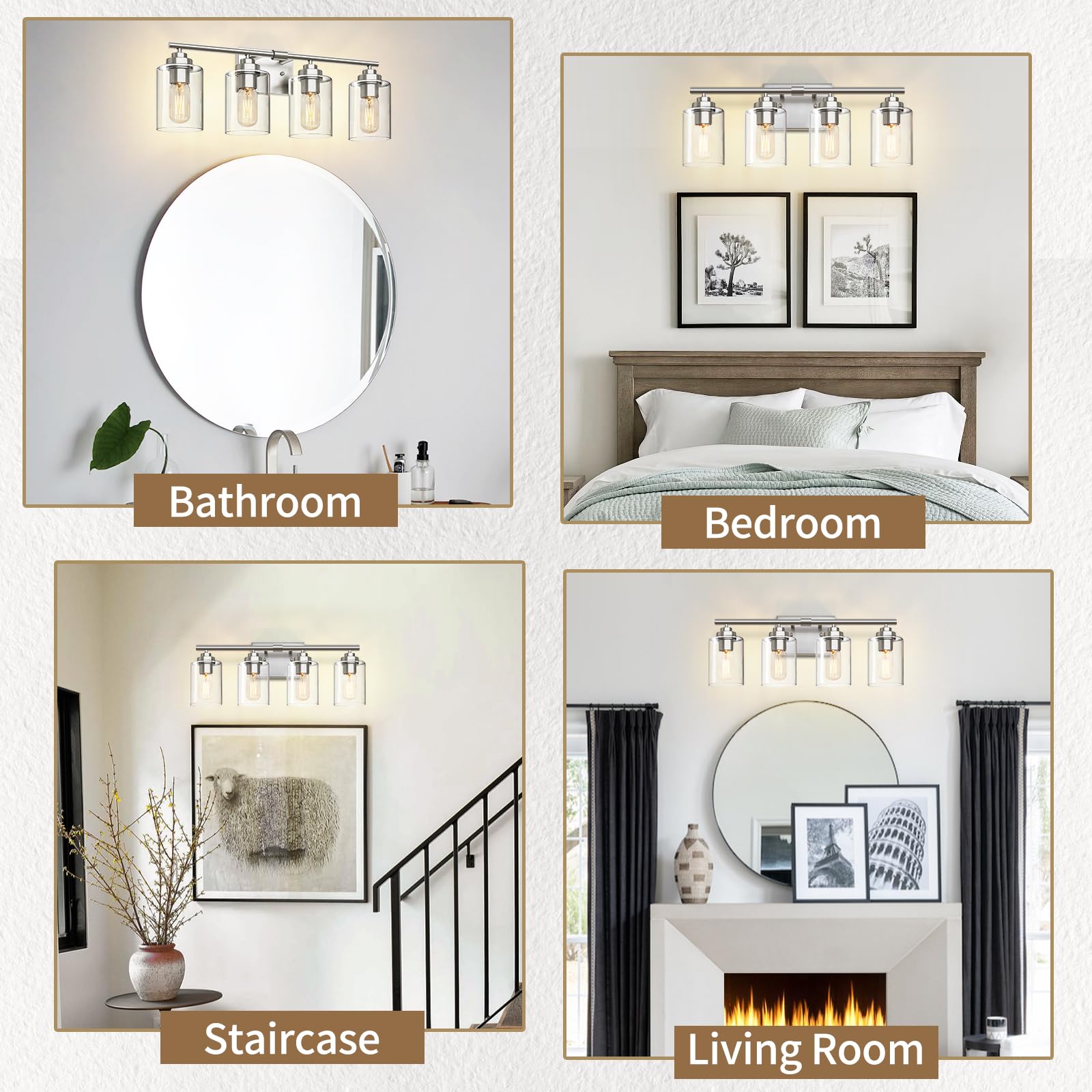 Bathroom Vanity Light Over Mirror,Vanity Light For Bathroom,Bathroom Light Fixture Wall Sconce Lighting For Bedroom,Living Room (Nickel, 4-Light)