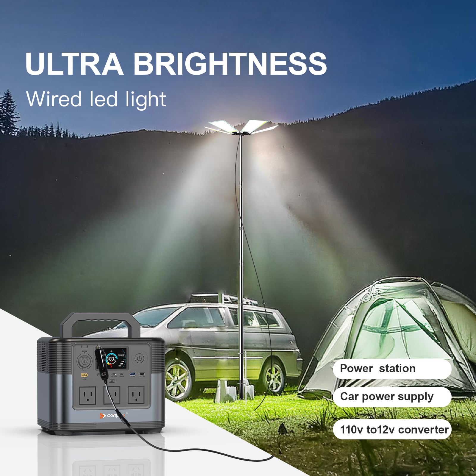CONPEX Altra LED Telescoping Camping Lights, Portable Led Outdoor Camp Lighting with Remote & Manual Control Stand DC12V Outdoor
