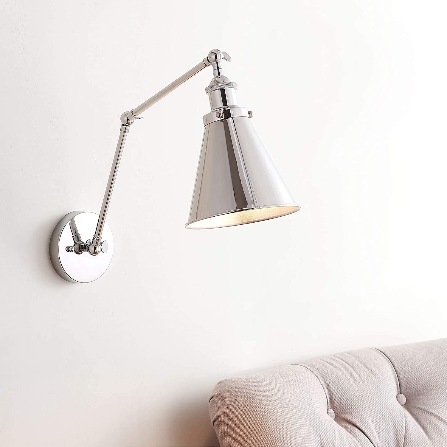 JONATHAN Y Adjustable Arm Metal LED Wall Sconce, 7in, Chrome, Model JYL7460A, Rustic Farmhouse Industrial Design