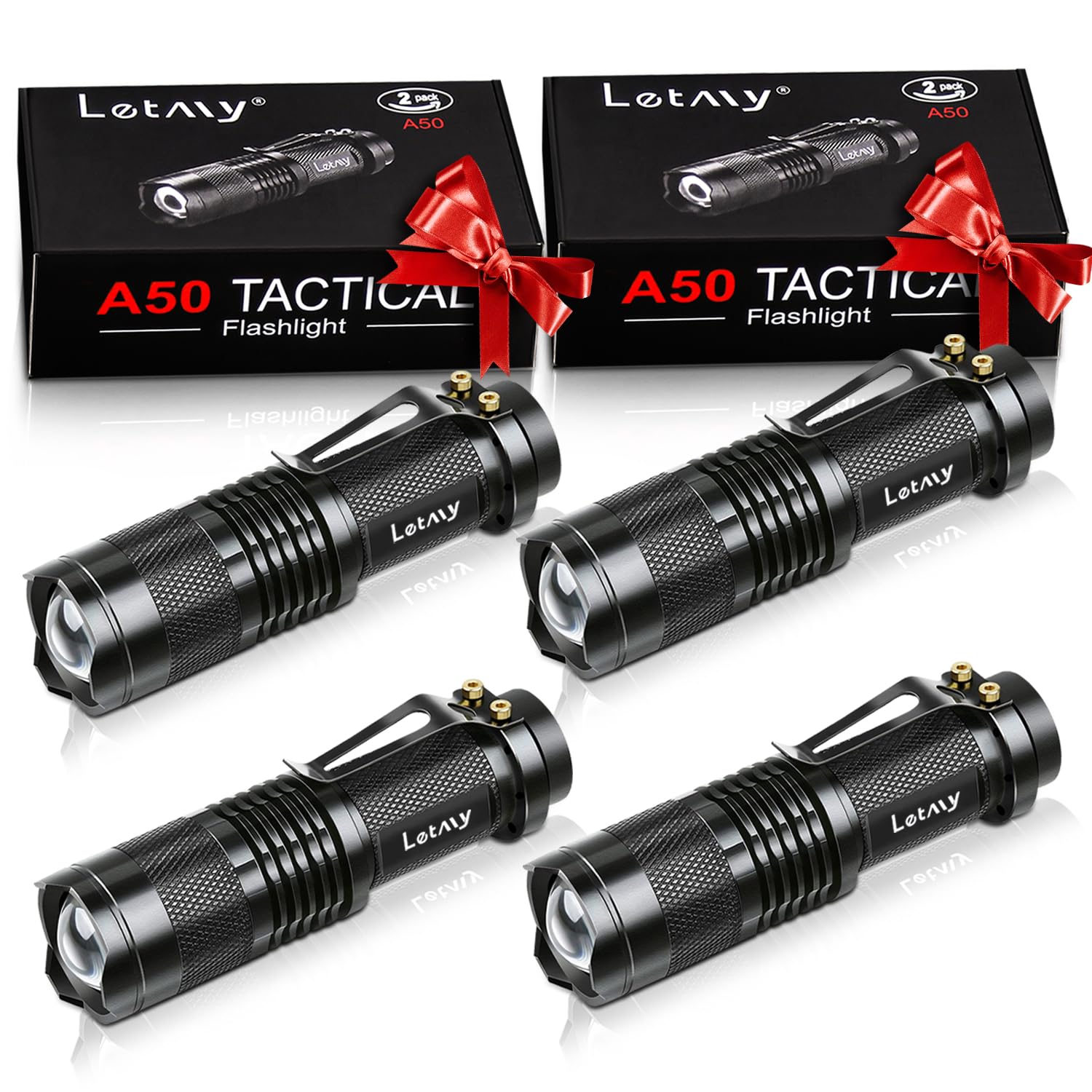 LETMY Tactical Flashlight, Super Bright LED Mini Flashlights with Belt Clip, Zoomable, 3 Modes, Waterproof - Best EDC Flashlight