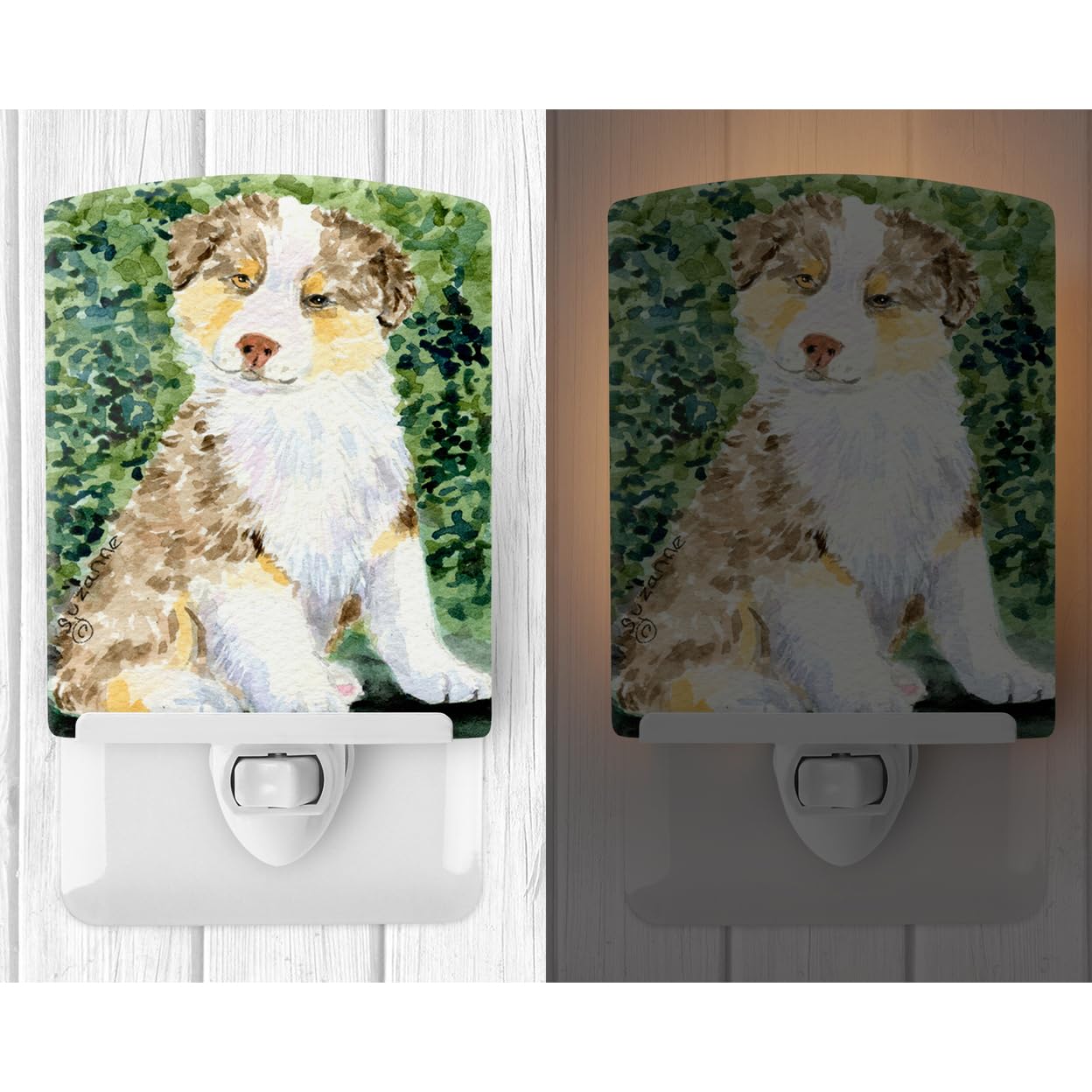 Caroline'S Treasures Ss8847Cnl Australian Shepherd Ceramic Night Light Compact, Ul-Certified, Ideal For Bedroom, Bathroom, Nursery, Hallway, Kitchen, 6X4X3, Multicolor