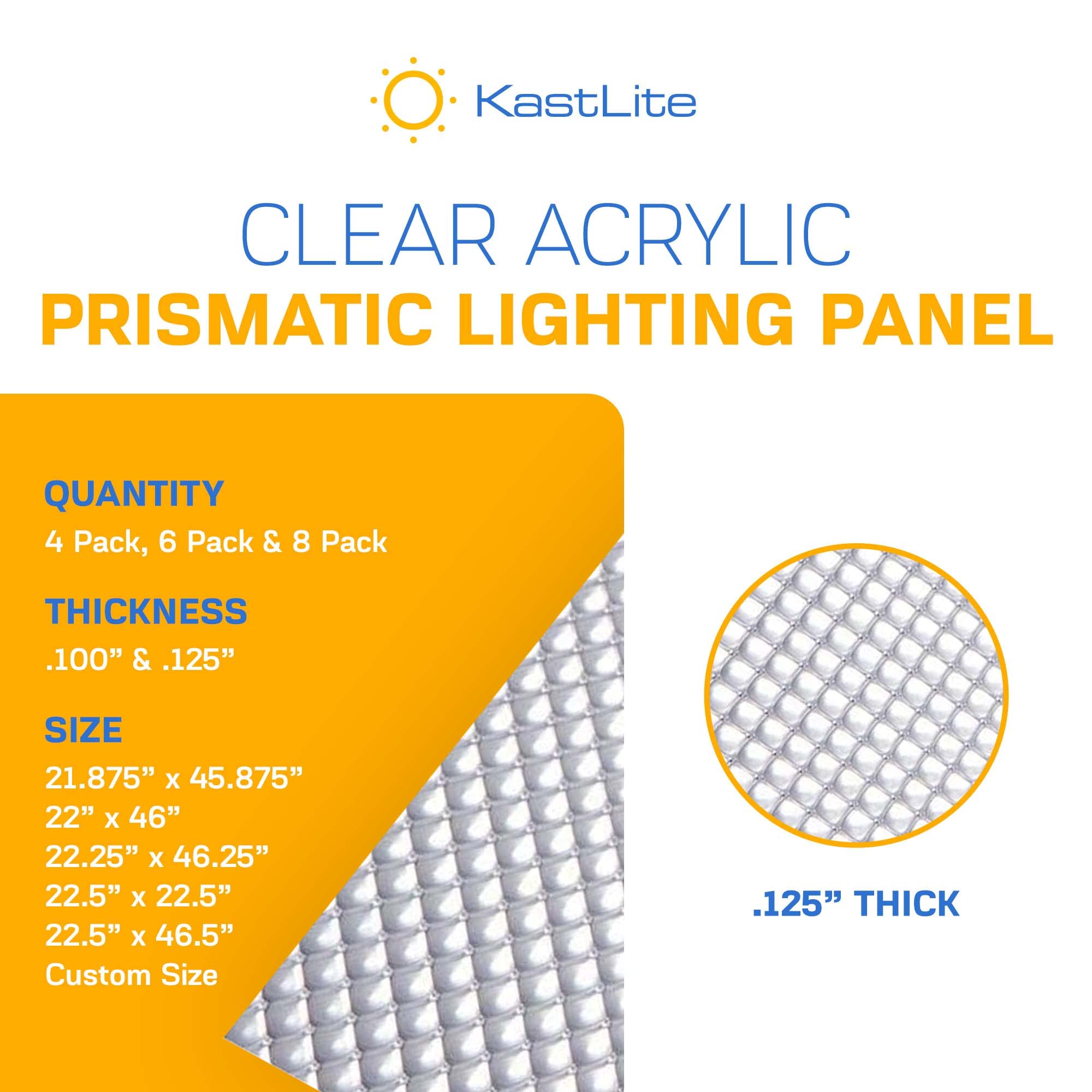 KastLite 4-Pack Fluorescent Light Covers | Clear Prismatic Acrylic Diffuser | Custom Size x 0.125in Thick | Model KL-PLPC-4PK