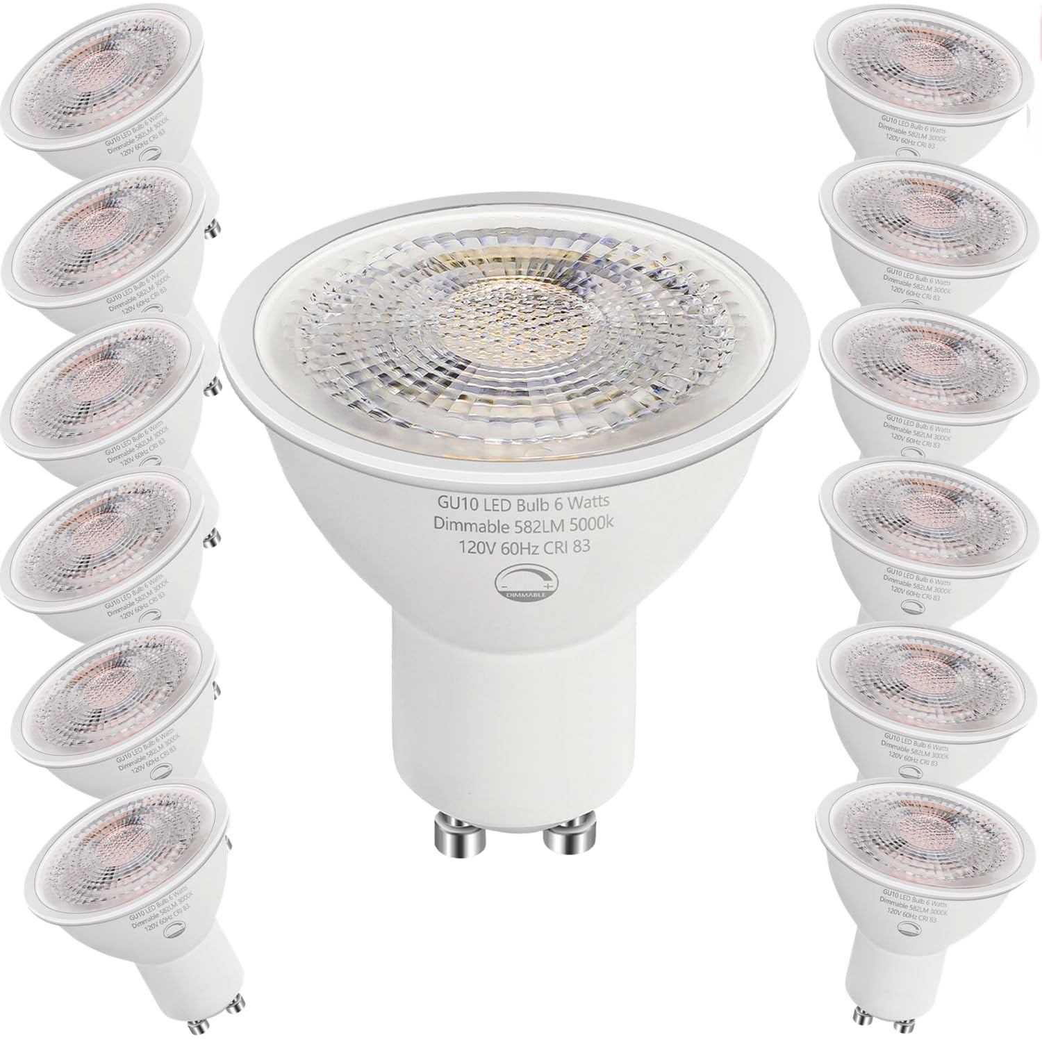 SETEN 12 Pack GU10 LED Light Bulbs, 6W Dimmable, 50W Equivalent, 582LM 5000K Daylight
