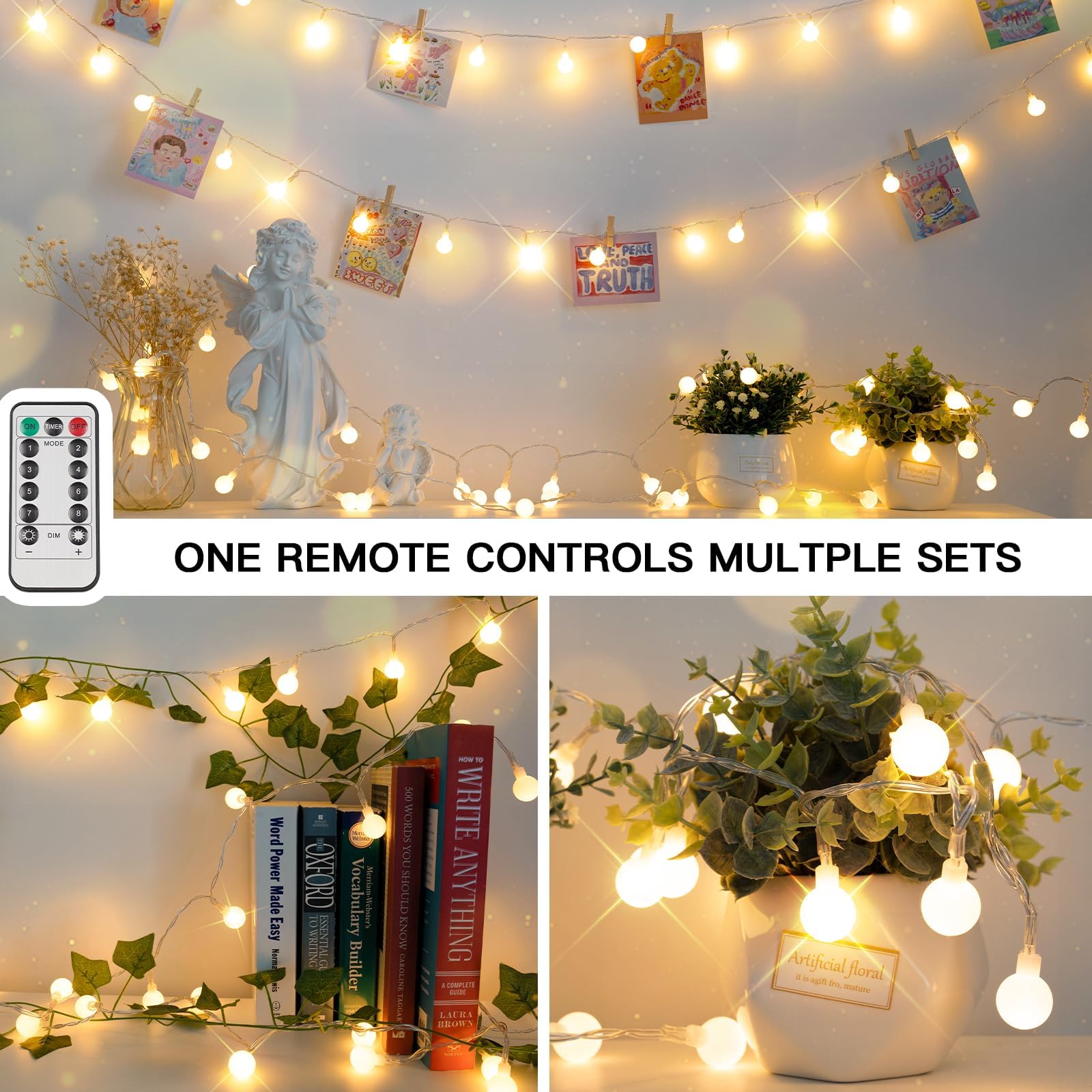 suddus Globe String Lights - 50 LED Warm White Fairy Lights for Indoor/Outdoor Use, Perfect for Christmas, Parties, and Home Decor