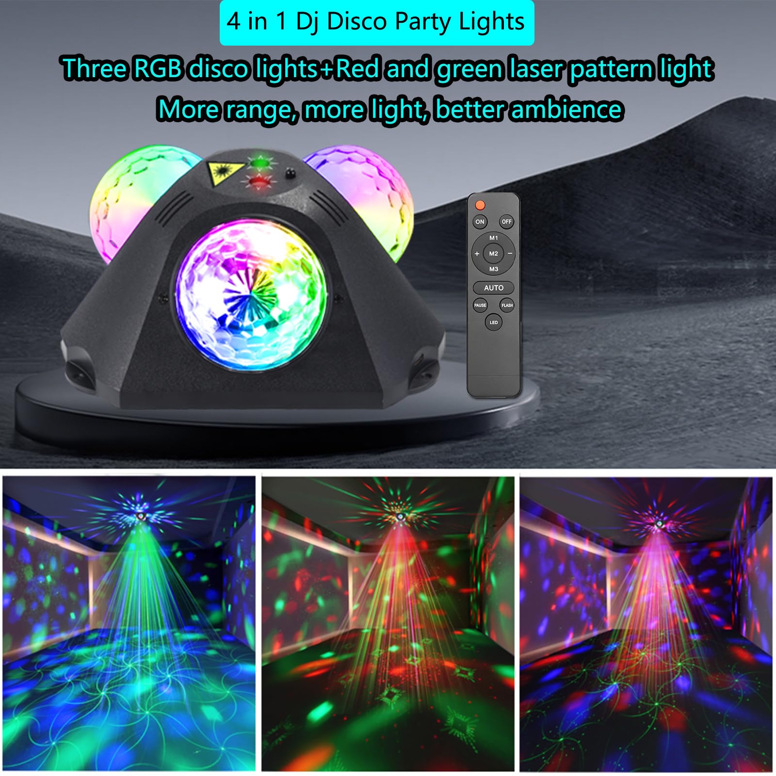 Yinpkteo 4 In 1 Disco Party Lights, 3 Rgb Disco Lights+Red And Green Pattern Lamp Strobe Lighting For Home Room Dance Parties Bi