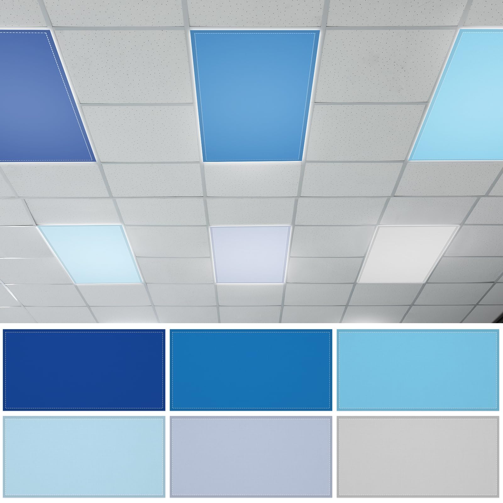 6 Pcs Christmas Fluorescent Light Covers  4 x 2 Ft Magnetic Light Cover Assorted Winter Blue Design Fluorescent Lights Shade Panel Ceiling Lights Filters for Christmas Office Classroom Home Ceiling