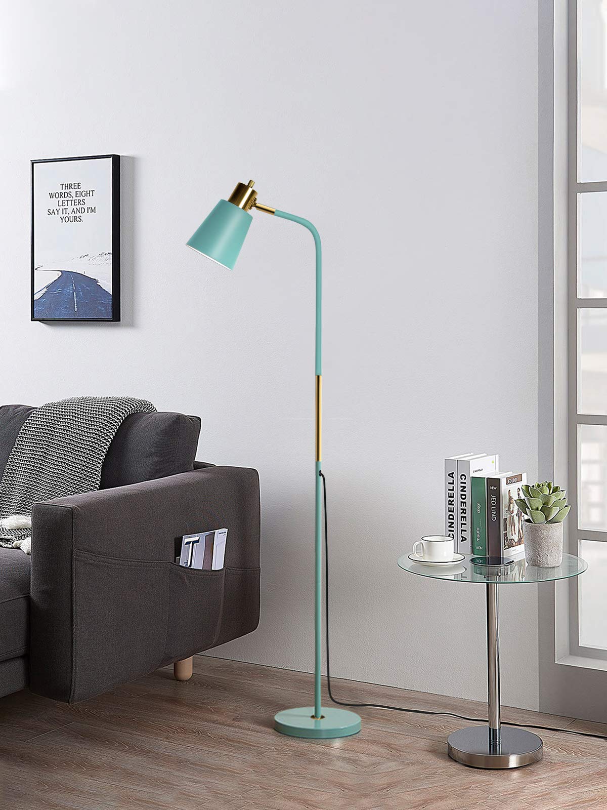 LALISU Industrial Floor Lamp - Adjustable Metal Heads, Green, Rustic Farmhouse Design for Living Room, Bedroom, Office Indoor Task Lighting