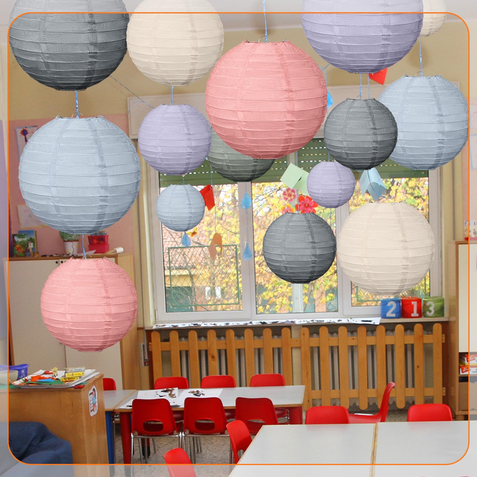 Glooglitter 16 Pcs Back To School Colorful Paper Lanterns Party Decorations 4” 6” 8” 10” Hanging Round Decorative Lanterns For Spring Indoor Outdoor Classroom Birthday Shower Decor, Morandi Color