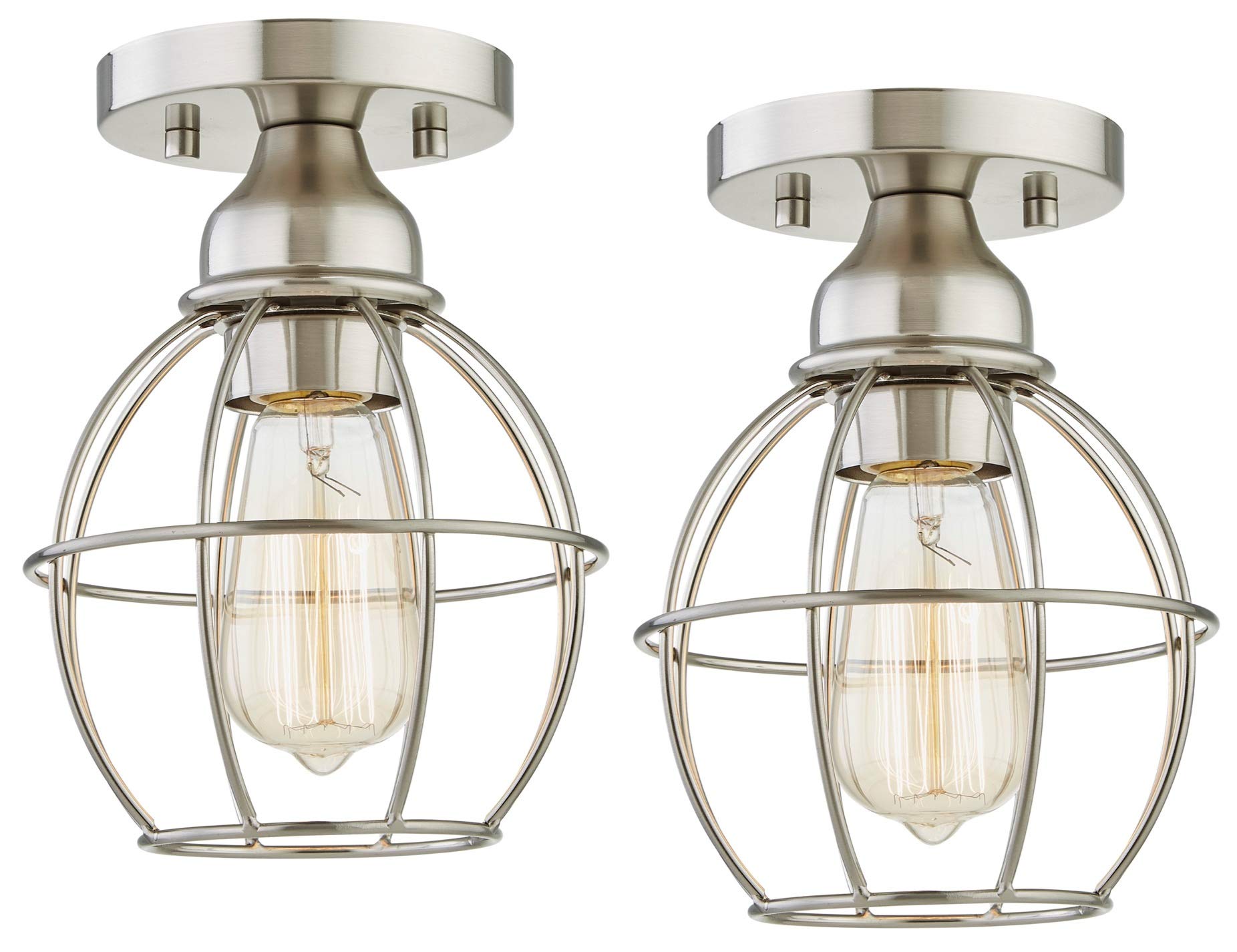 WISBEAM Semi Flush Mount Ceiling Light, Brushed Nickel, 2 Packs, E26 Medium Base, Metal Housing, Model WS-CL018