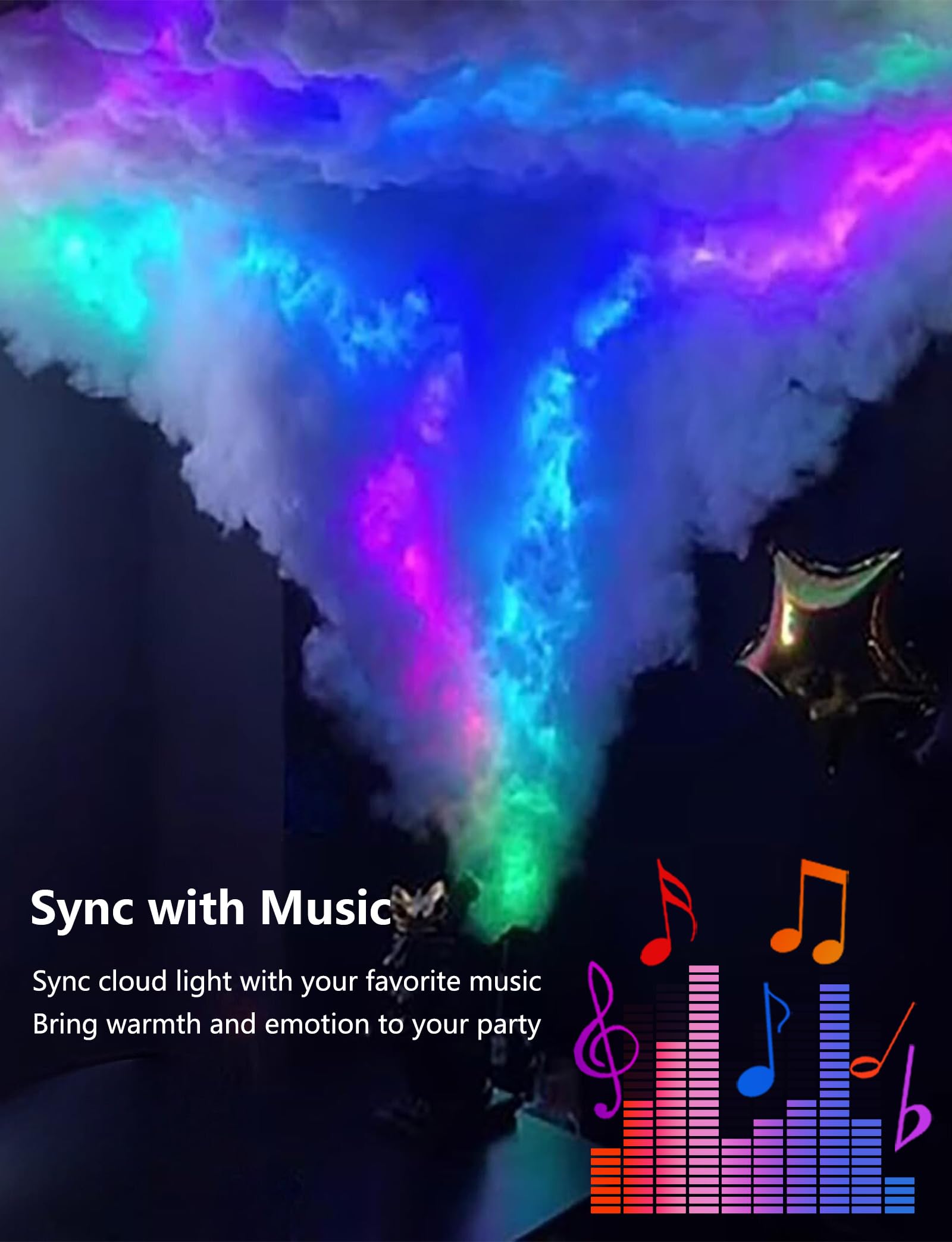 Upgraded 3D Thundercloud Led Light, Cloud Music Sync Multicolor Changing Strip Light, Atmosphere Diy Creative Thunder Cloud Lamp Wall Ceiling Light For Bedroom Gaming Room Party (1 Pcs, 19.75 Ft)