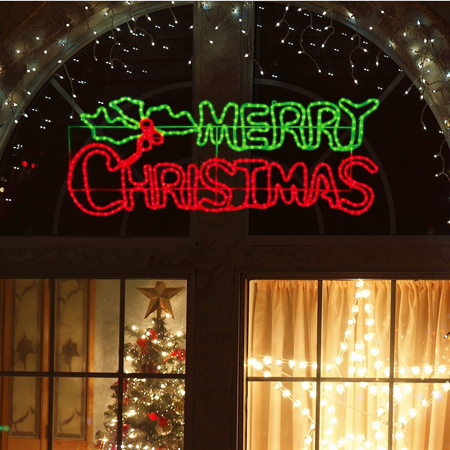 LAMPHOME Outdoor Christmas Neon Motif Decoration - 48in 504 LED Green & Red - Waterproof with UL Adaptor