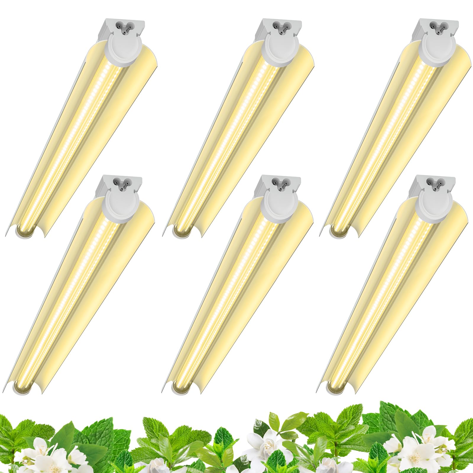 Barrina Grow Lights T8 LED Plant Light Fixture, 3FT, 180W, Linkable, Yellow, 6-Pack, Model QI30, Aluminum