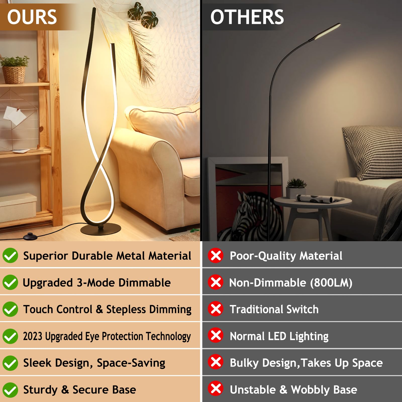 Nuür Spiral Floor Lamp, 59&quot; Tall Black Led Modern Standing Floor Lamp With Remote Control, Arched Bright Floor Lamps For Living Room Bedroom Office Home (Spiral Floor Lamp)