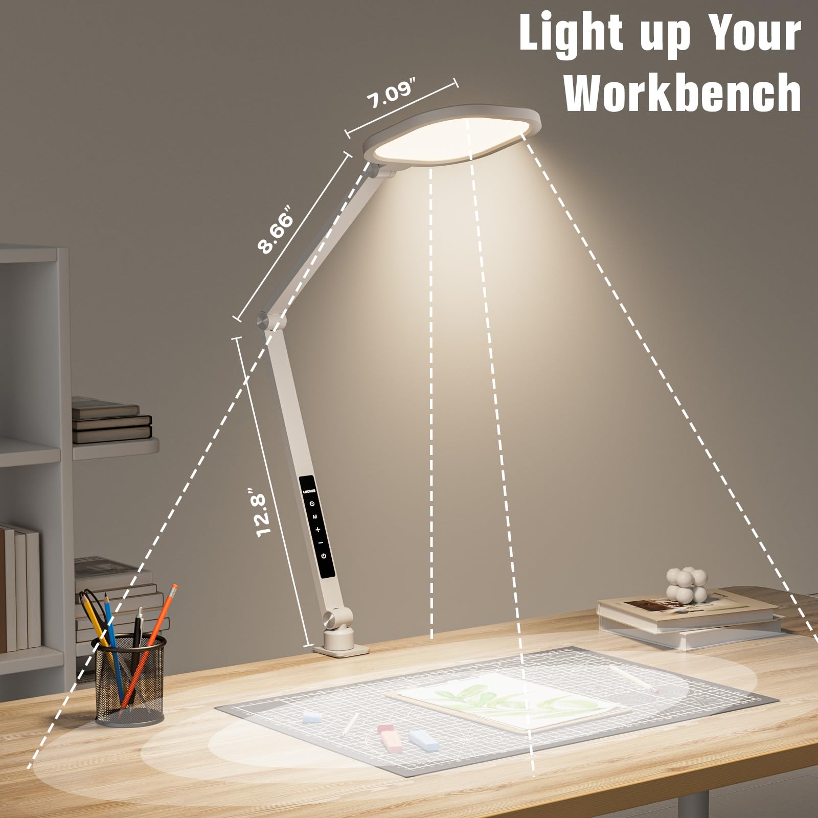 Led Desk Lamp For Home Office, 15W Desk Light With C- Clamp, Swing Arm, Memory & Timer Function, 1200Lm Dimmable Computer Light