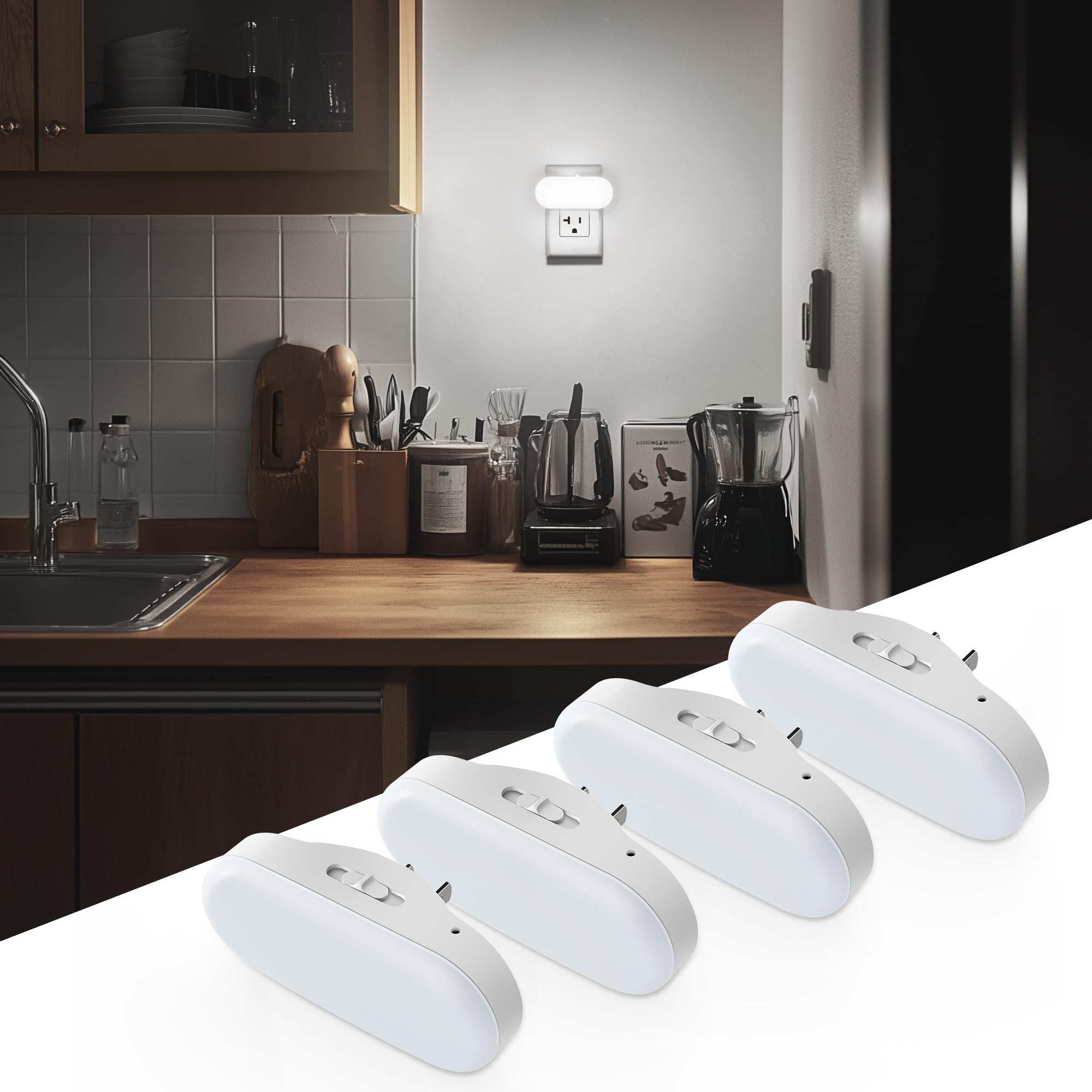 DORESshop Night Lights, Dimmable LED, 4 Packs, Daylight White, Model D-NL00703DG-4N, Plug into Wall, Ideal for Kids Room, Bathroom,