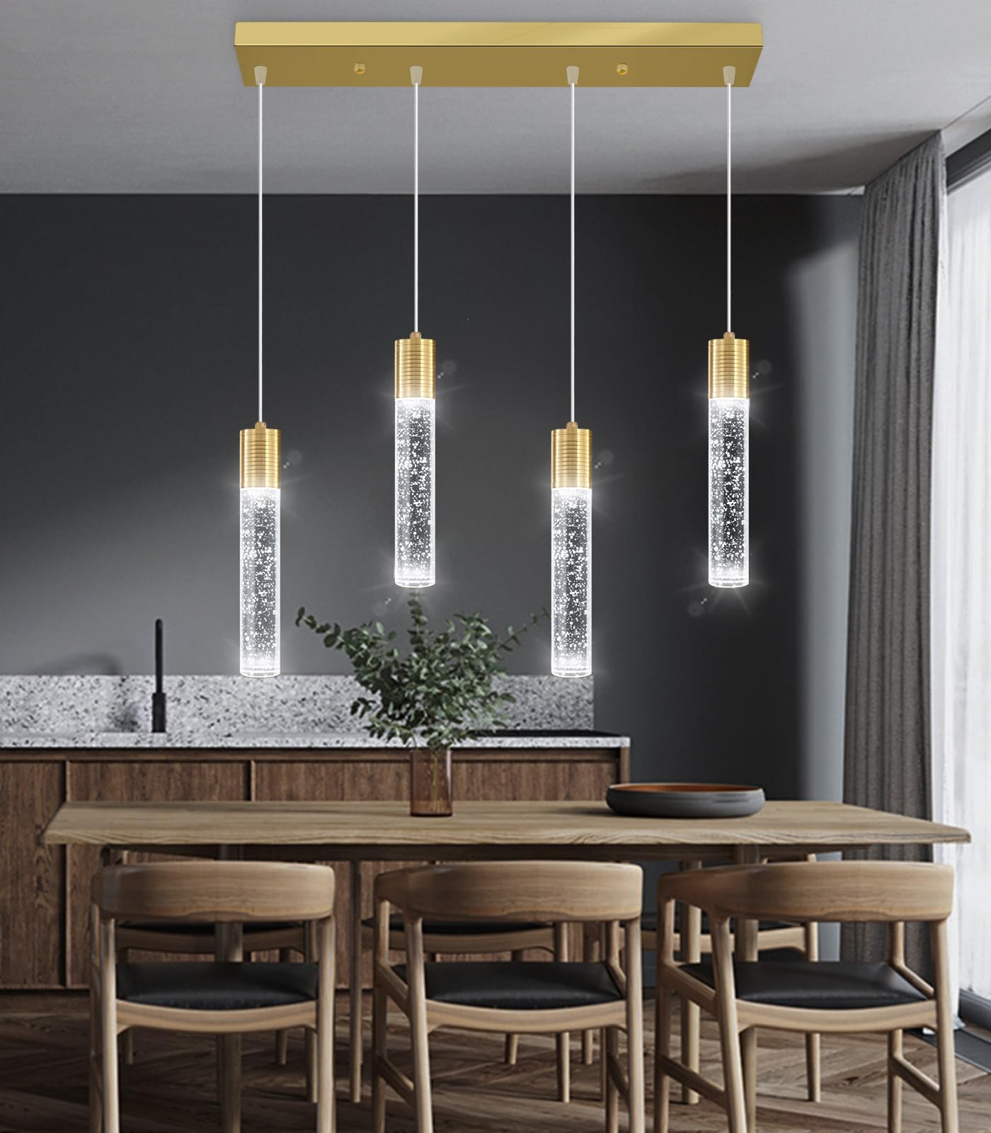 Dolria 4-Lights Modern Crystal Chandeliers For Kitchen Island Mini Pendants Lighting Fixture Led Ceiling Light For Dining Room Living Room 6000K
