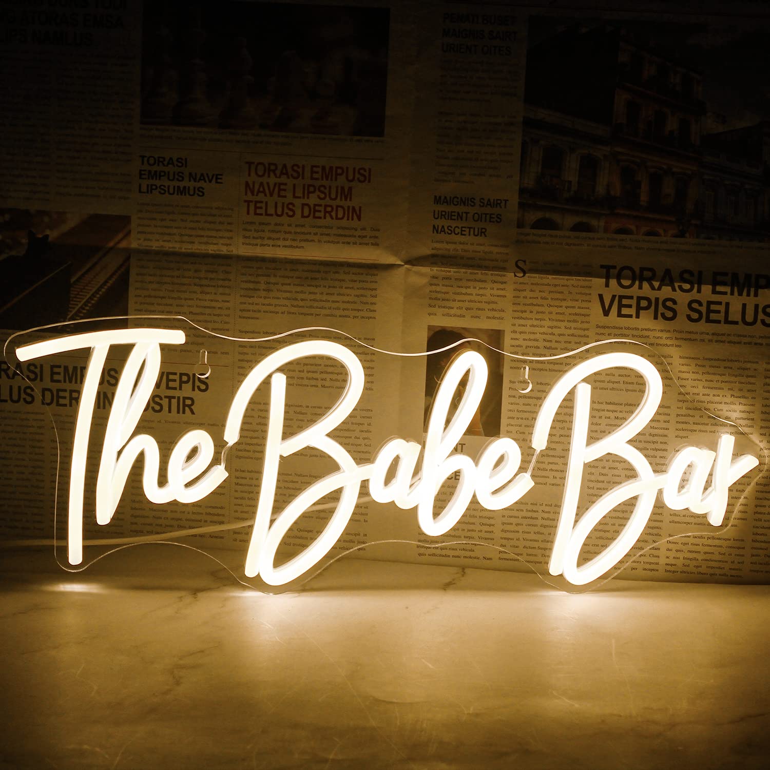 Horseneon The Babe Bar Neon LED Sign, Warm White, USB Powered, Acrylic, Model The Babe Bar-1190