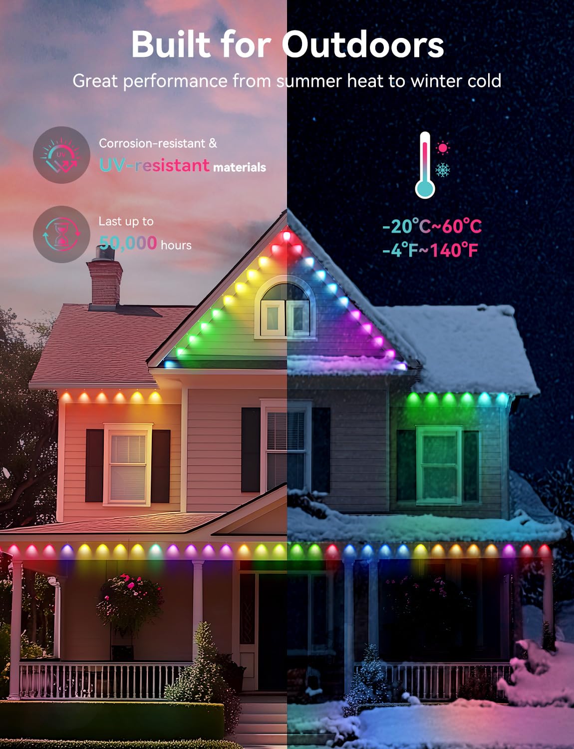 lemonmemory Permanent Outdoor Lights Smart Outdoor Home Lights 200ft with 144 LED Eaves Lights IP67 Waterproof for Valentines Da